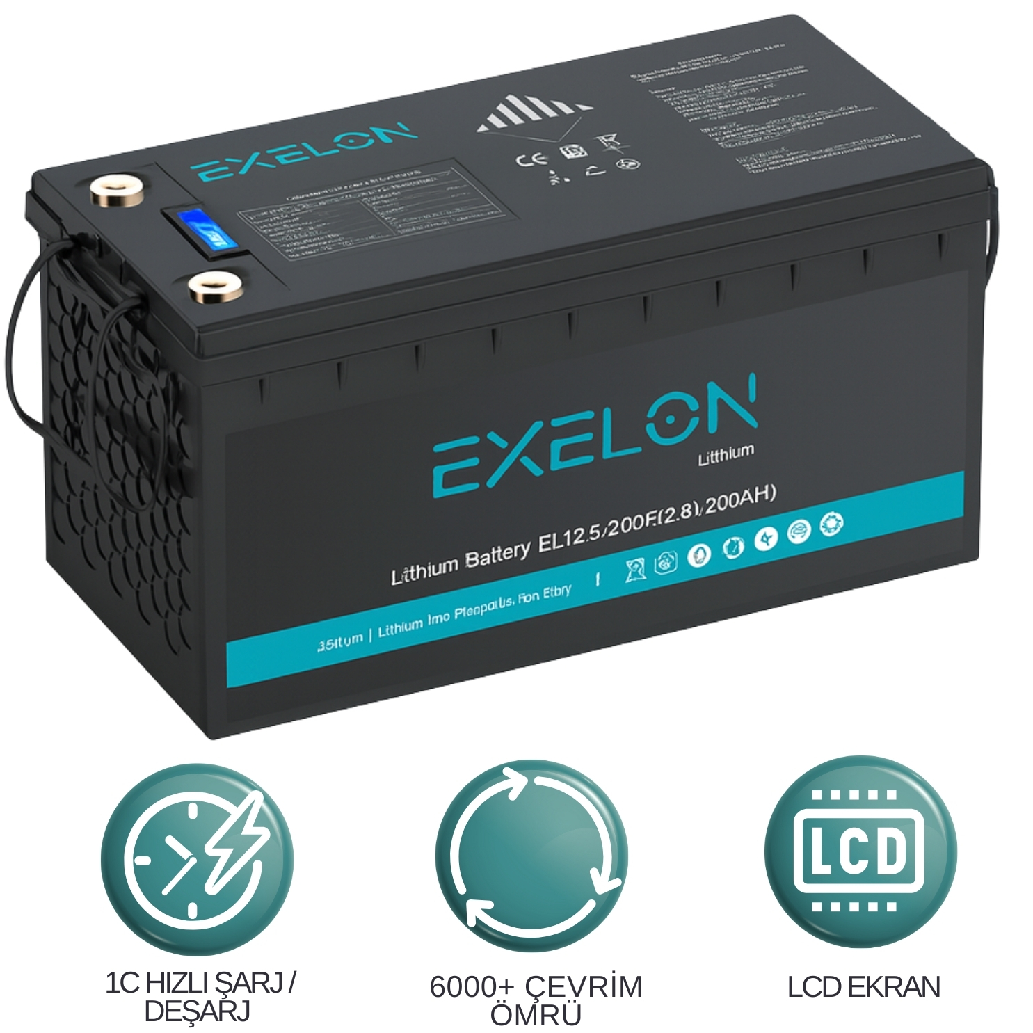 Exelon 12.8V 200Ah Lityum Akü | Yüksek Kapasiteli Hızlı Şarjlı Uzun Ömürlü LiFePO4 Pil