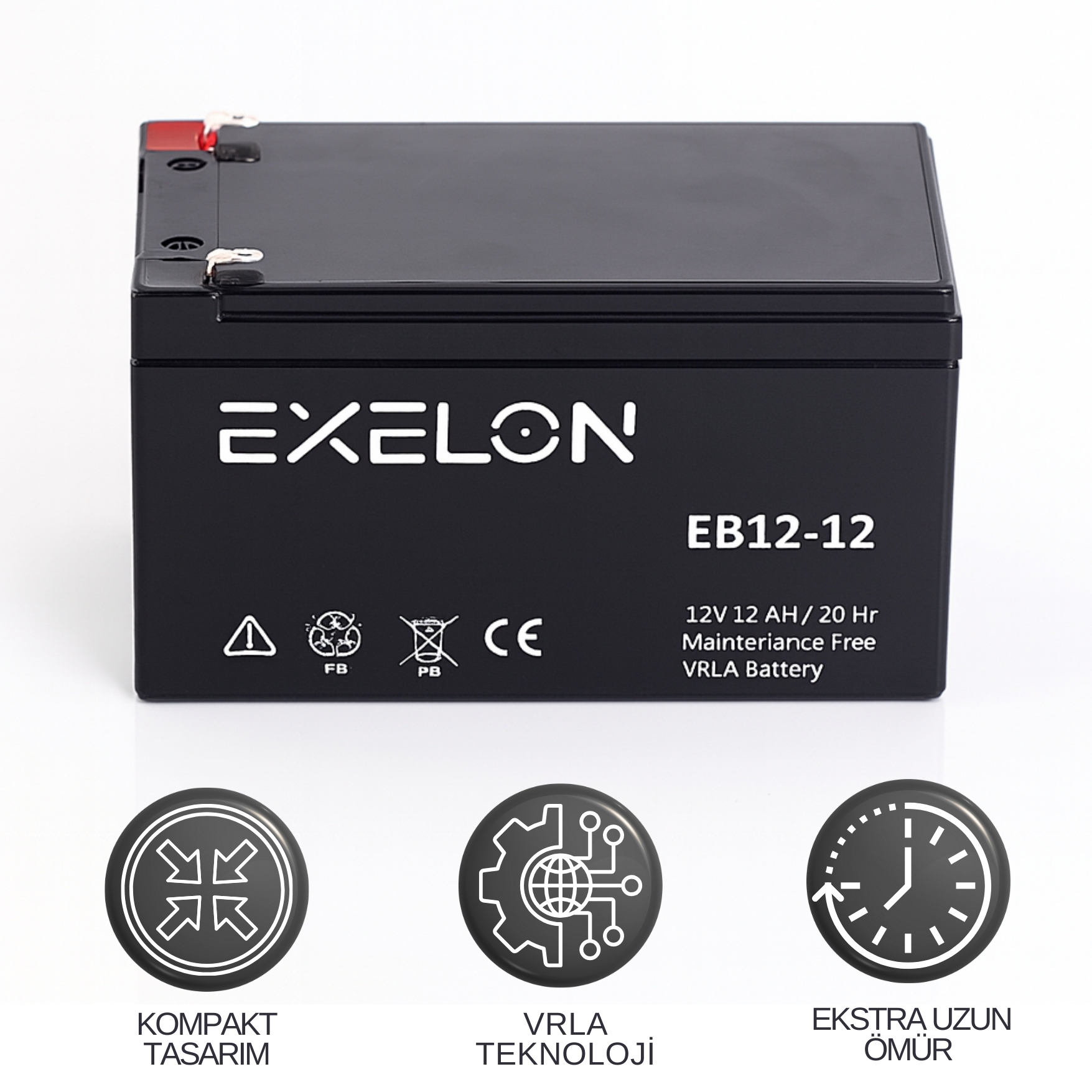 Exelon 12V 12Ah Kuru Tip Akü | VRLA Bakım Gerektirmeyen Uzun Ömürlü Akü