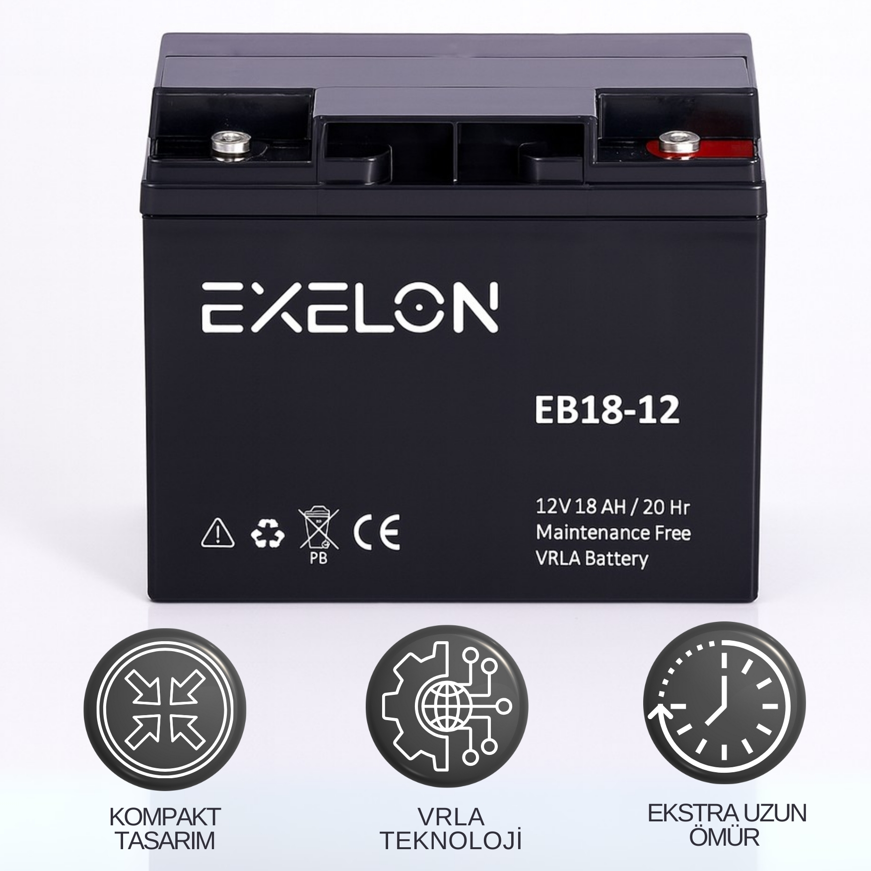 Exelon 12V 18Ah Kuru Tip Akü | VRLA 20Hr Bakım Gerektirmeyen Uzun Ömürlü Akü