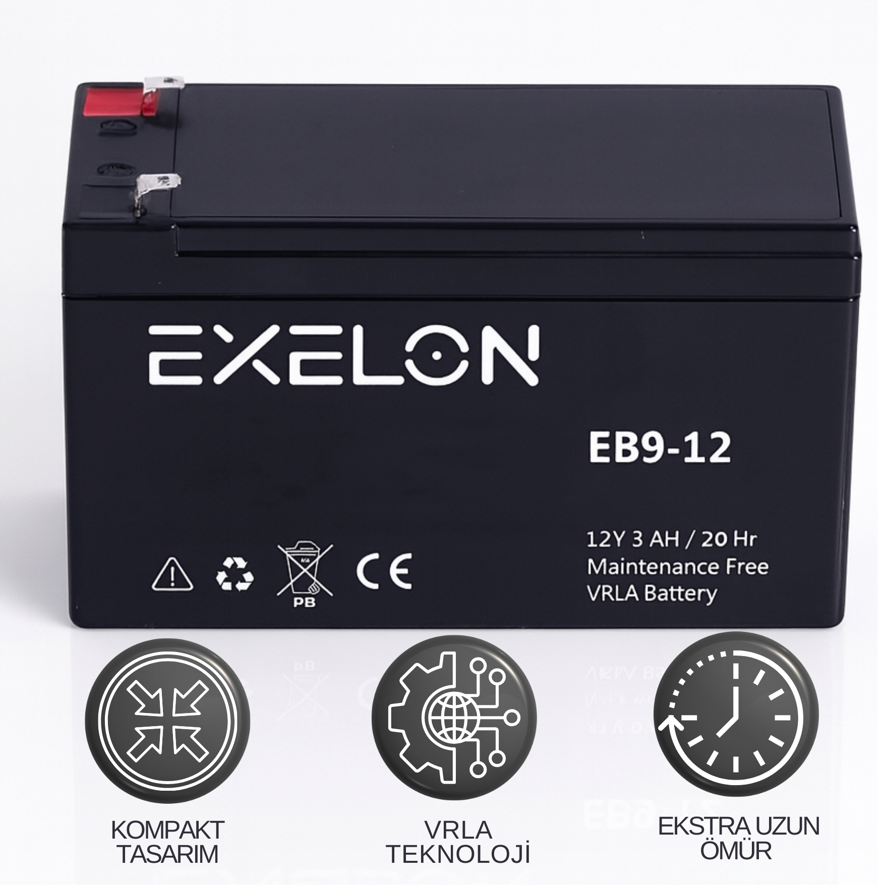 Exelon 12V 9 Ah Akü Kuru Tip (Büyük Fişli) (151*65*94) (2.45 Kg) Vrla Battery