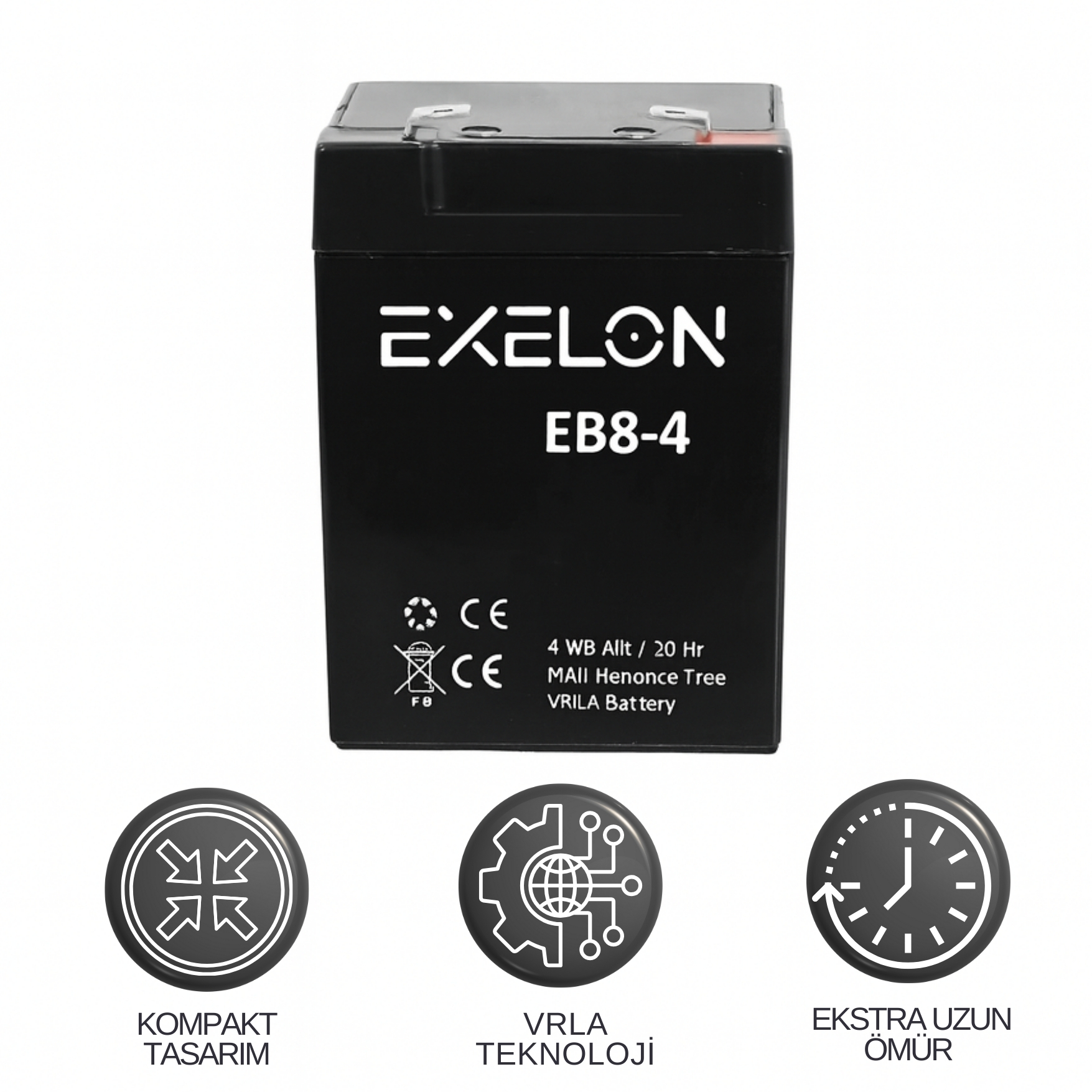 Exelon 4V 8Ah Kuru Tip Akü | Bakımsız VRLA Işıldak ve Terazi Aküsü