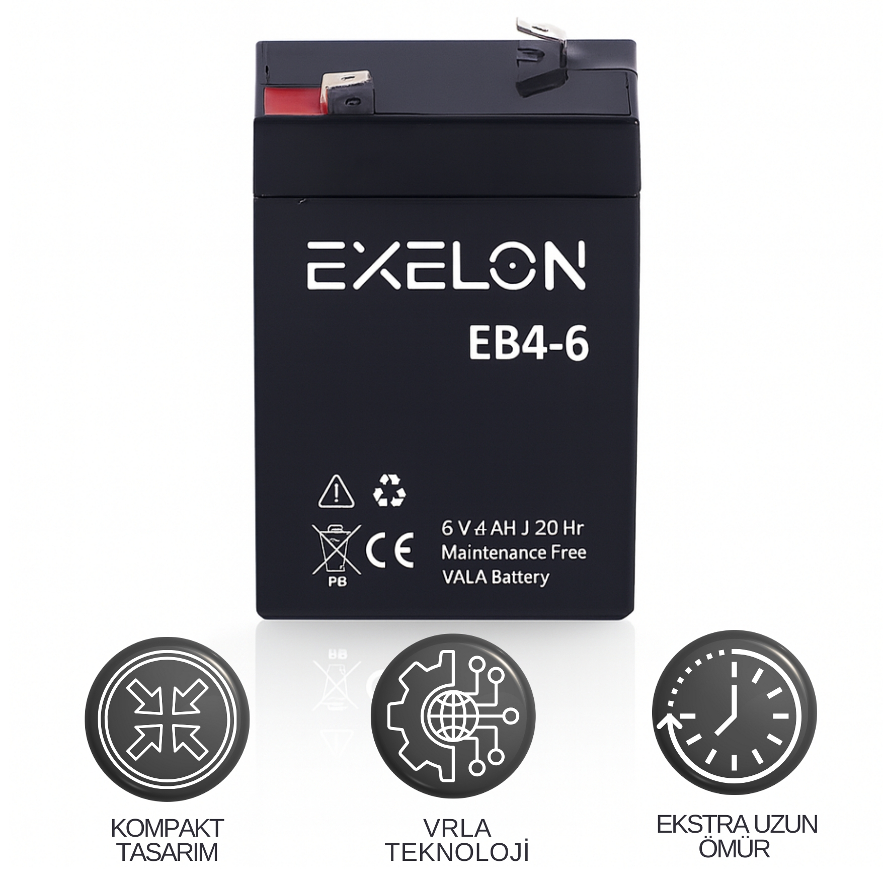 Exelon 6V 4Ah Kuru Tip Akü | VRLA Bakımsız Kompakt Akü