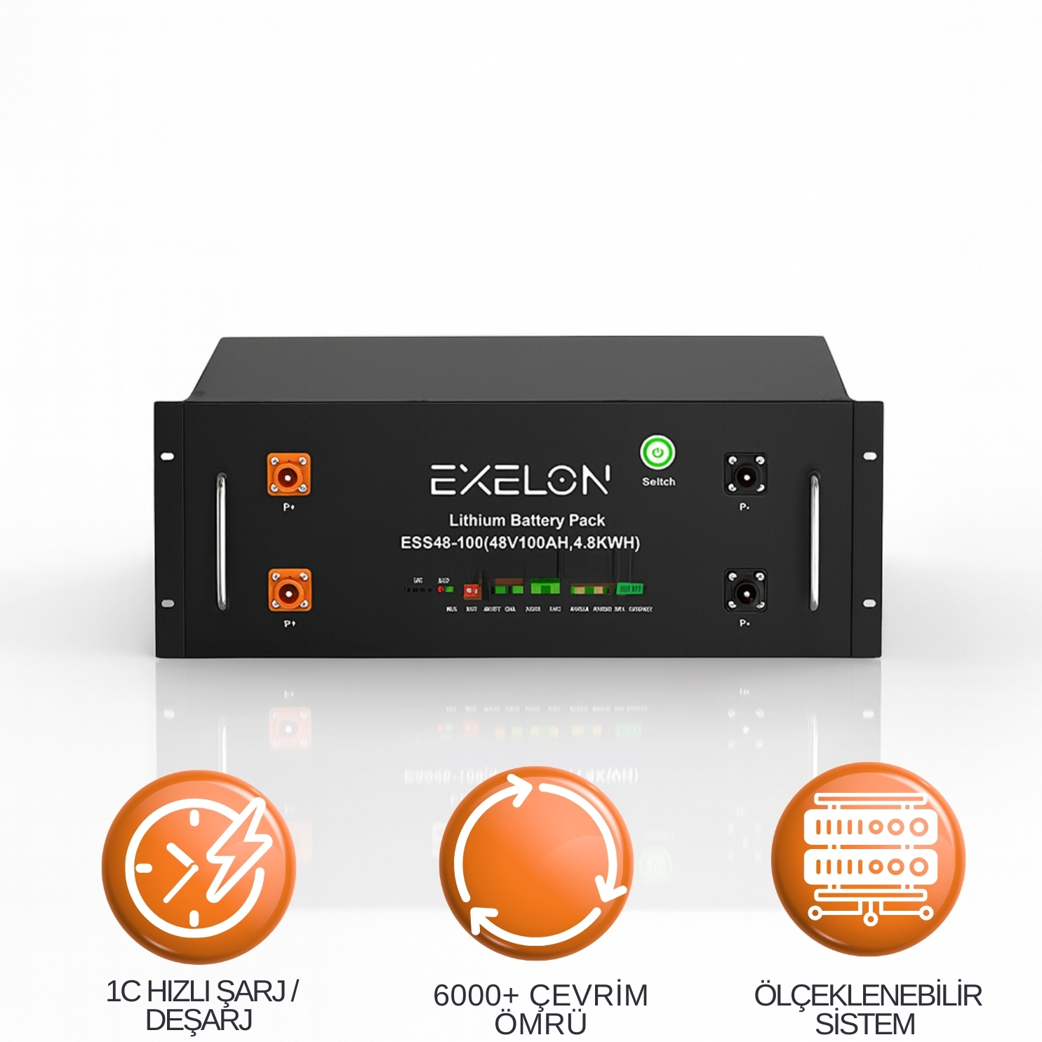 Exelon Ess 48V 100Ah Lityum Akü | Raf Tipi Ölçeklenebilir LiFePO4 Enerji Depolama Sistemi