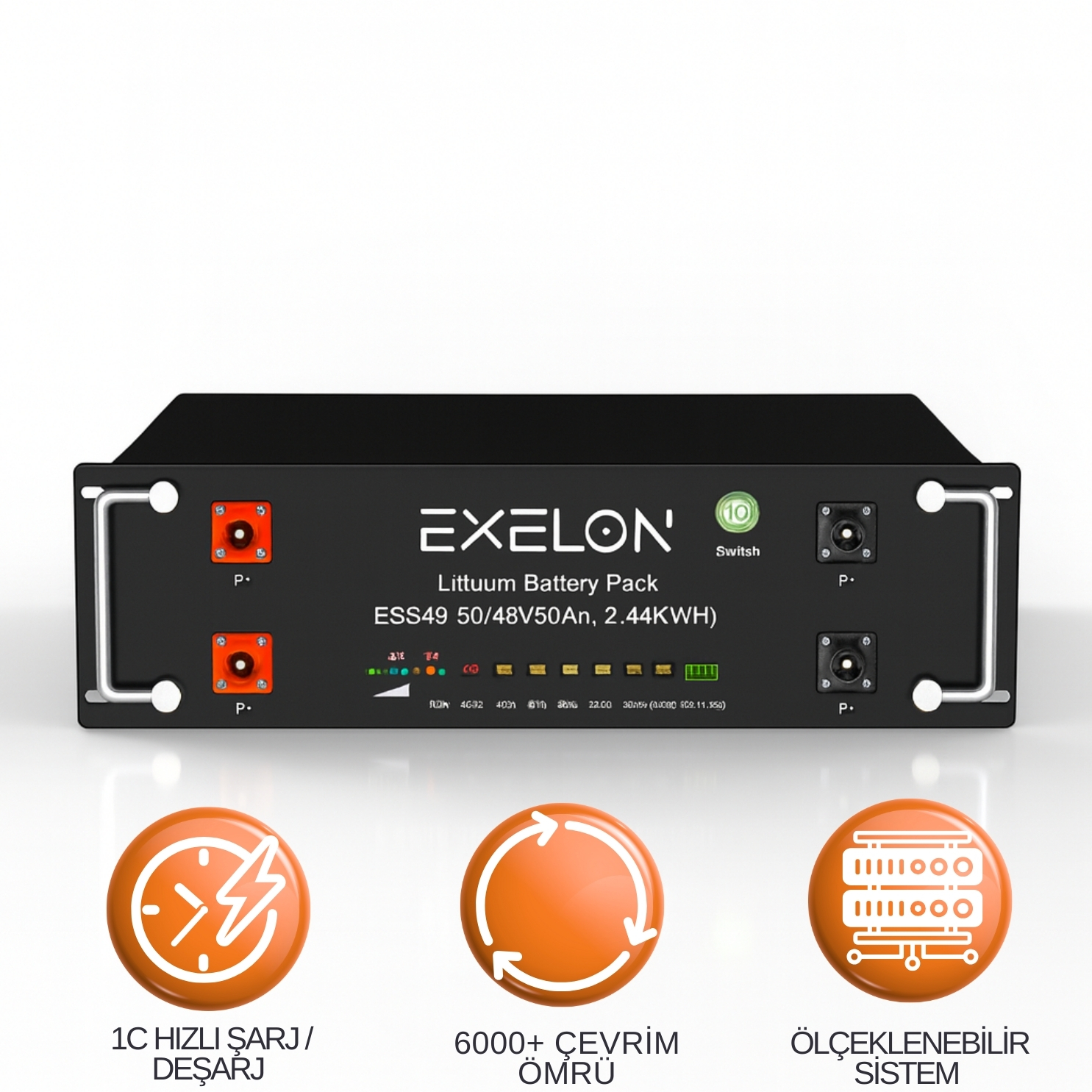 Exelon Ess 48V 50Ah Lityum Akü | Raf Tipi Ölçeklenebilir LiFePO4 Enerji Depolama Sistemi