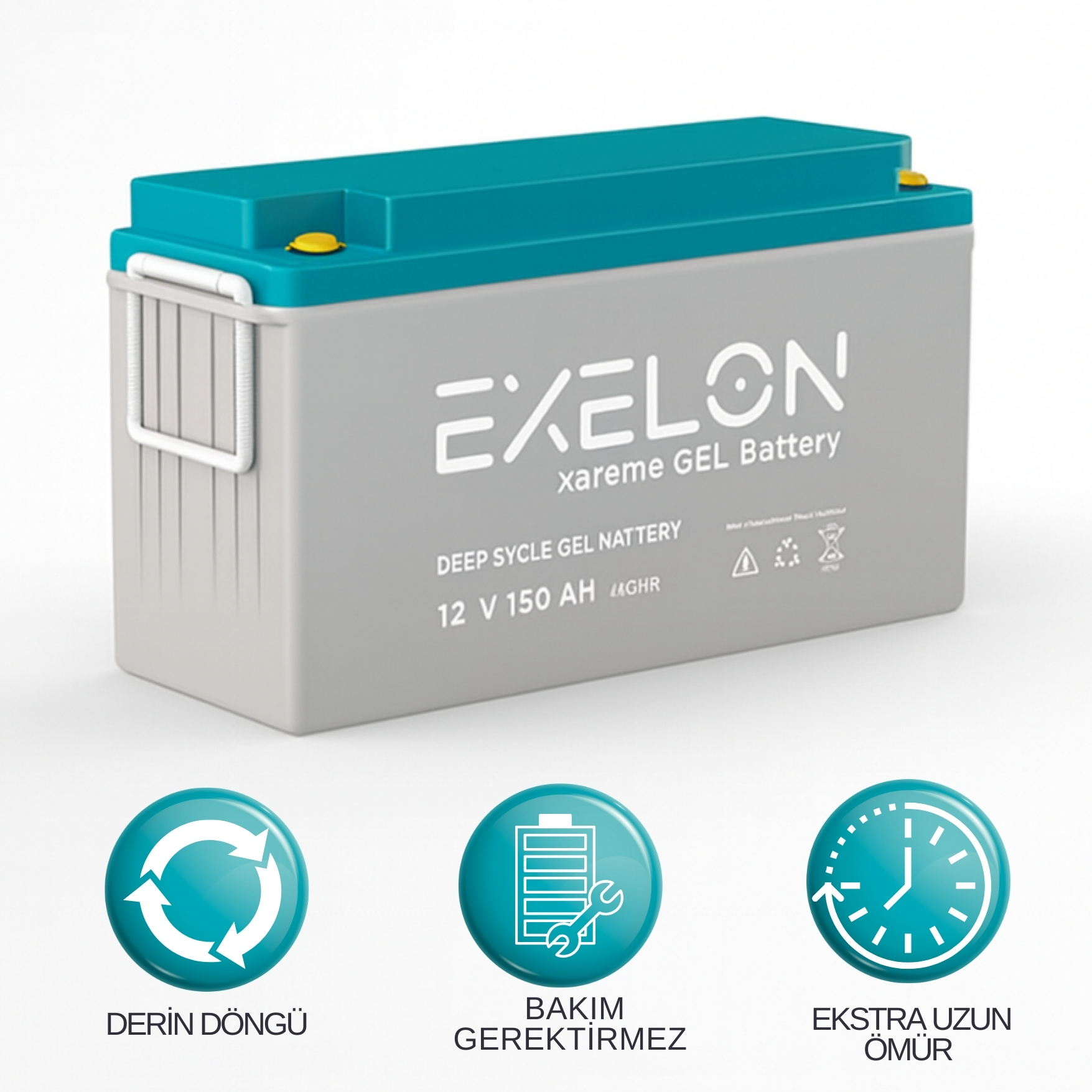 Exelon Xtreme 12V 150Ah Solar Jel Akü | Derin Döngü Uzun Ömürlü Bakım Gerektirmeyen Akü