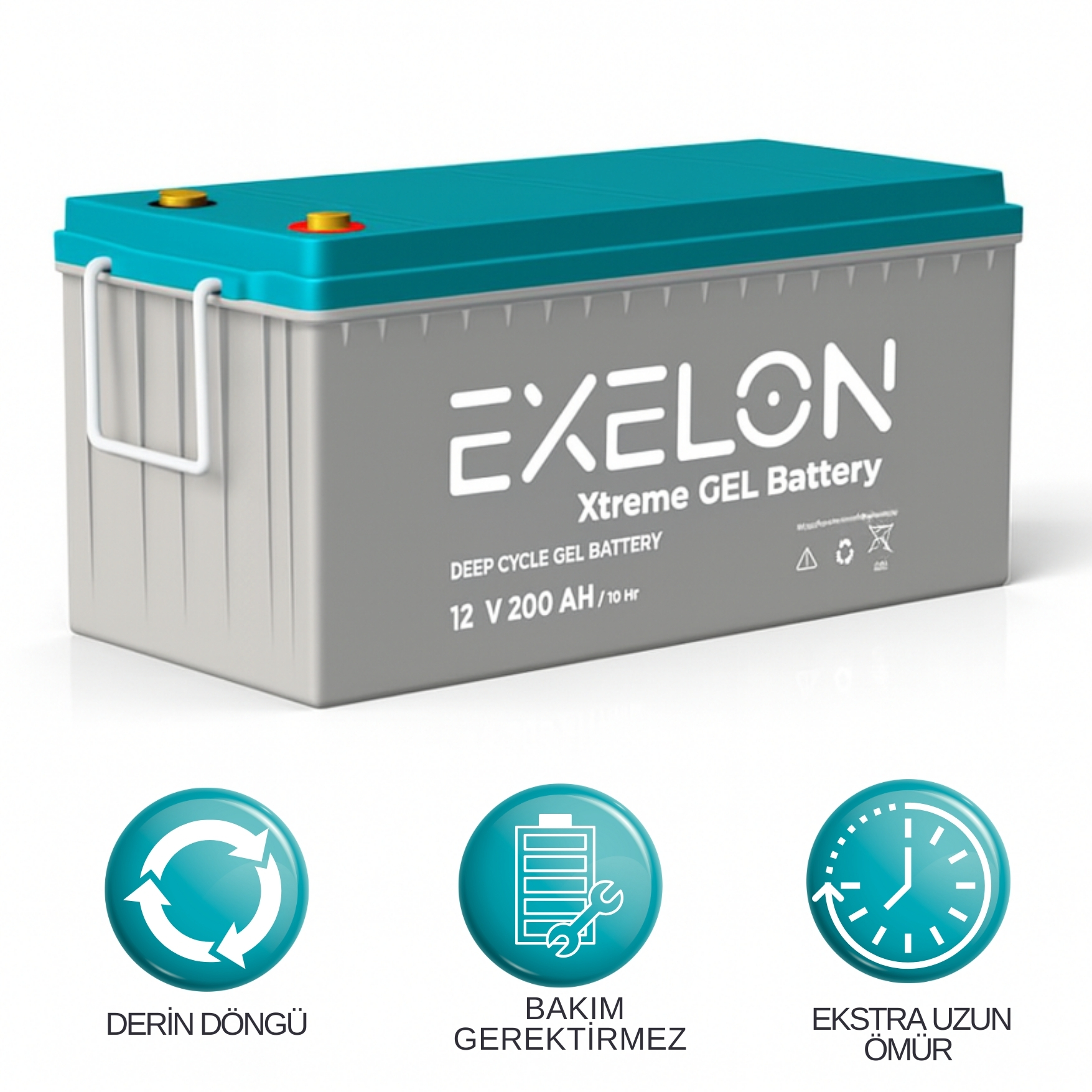 Exelon Xtreme 12V 200Ah Solar Jel Akü | Yüksek Kapasiteli Derin Döngü Uzun Ömürlü Akü
