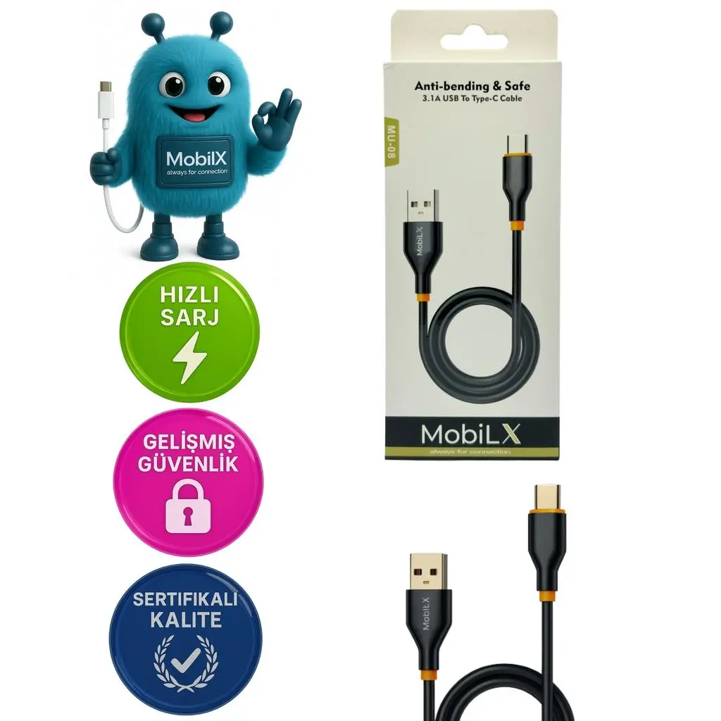 MobiLX 3.1A Silikon USB to Type-C Hızlı Şarj ve Data Kablosu (1m)