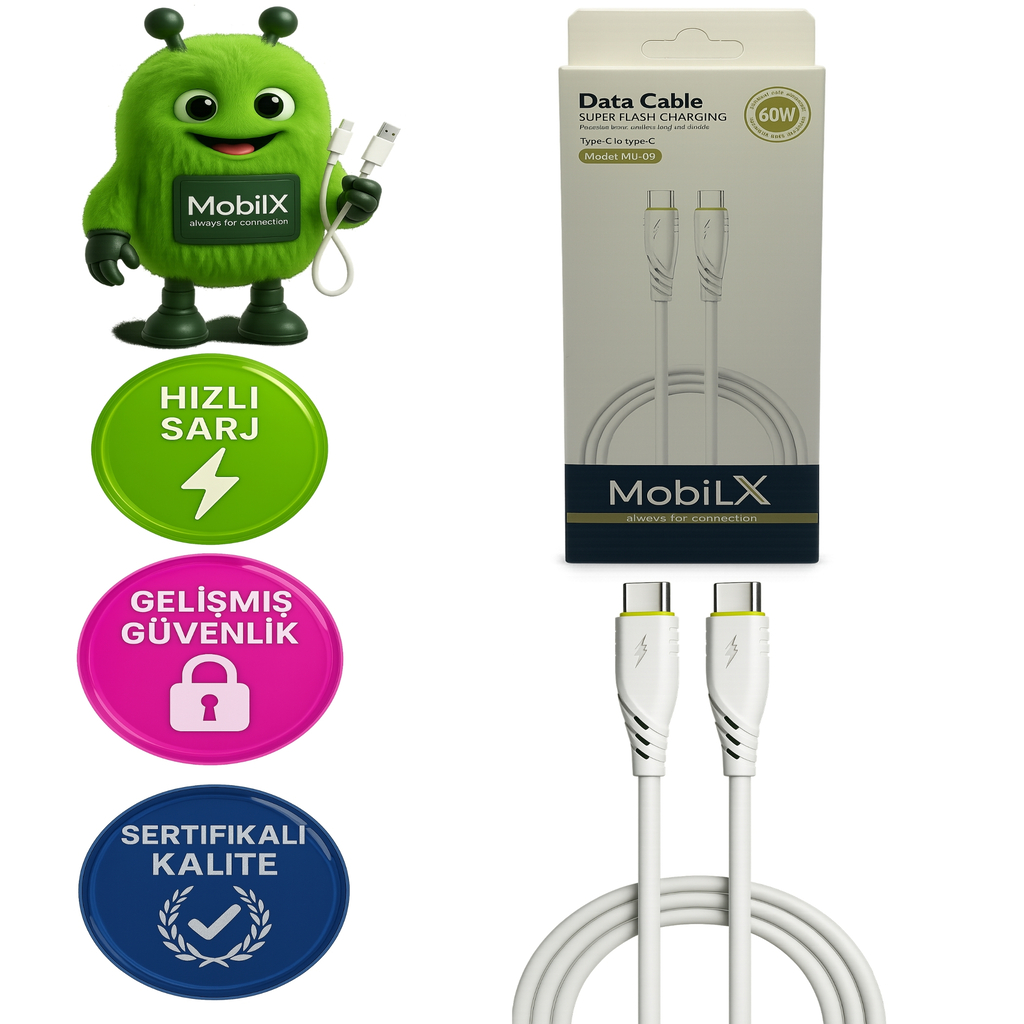 MobiLX 60W Type-C to Type-C Hızlı Şarj Kablosu – Örgülü Yapı | Model: MU-09