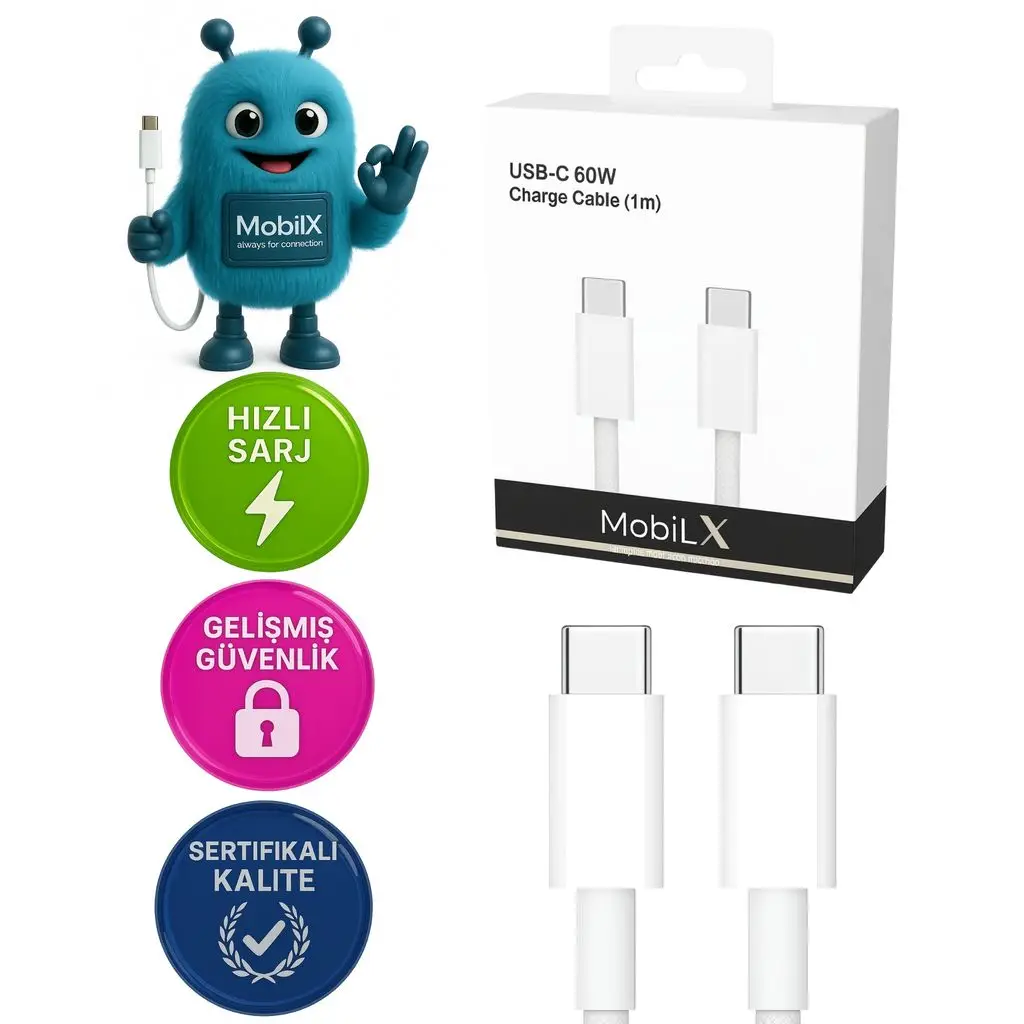 MobiLX 60W Type-C to Type-C Örgülü Şarj ve Data Kablosu (1m) – iPhone & Android Uyumlu