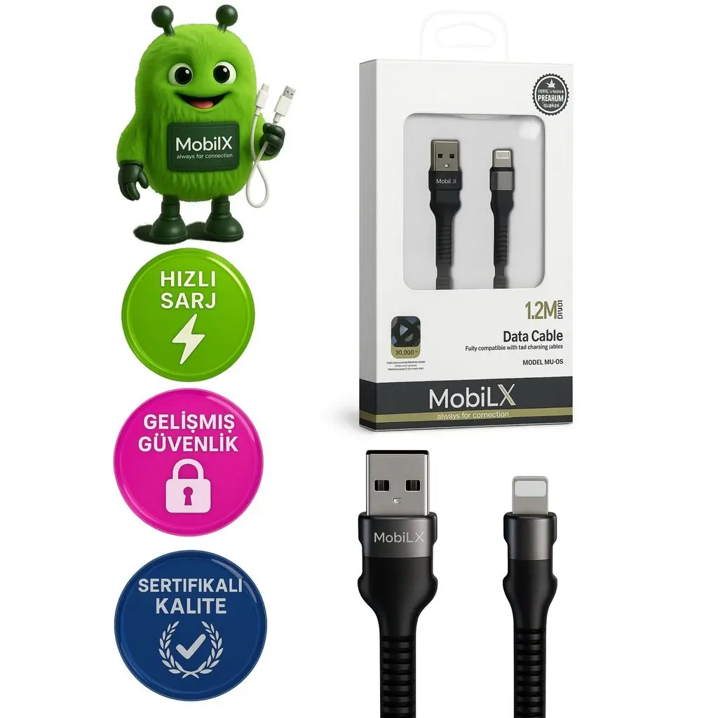 MobiLX Lightning Şarj Kablosu – 1.2 Metre | Hızlı Şarj Destekli | Model: MU-05
