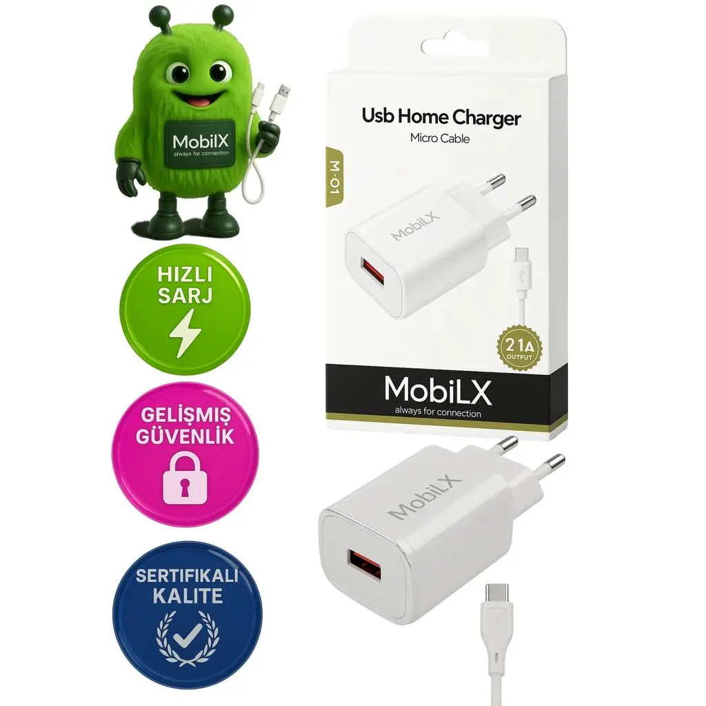 MobiLX M-04 2xUSB 2.4A Çift Çıkışlı Şarj Adaptörü | Samsung, Xiaomi, Oppo Uyumlu
