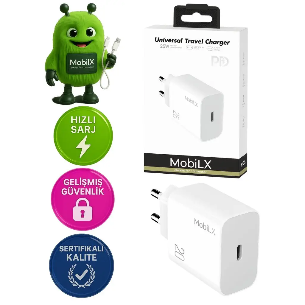 MobiLX M-08 25W Type-C Hızlı Şarj Adaptörü | Samsung, iPhone, Xiaomi, Oppo, Huawei, Reeder Uyumlu