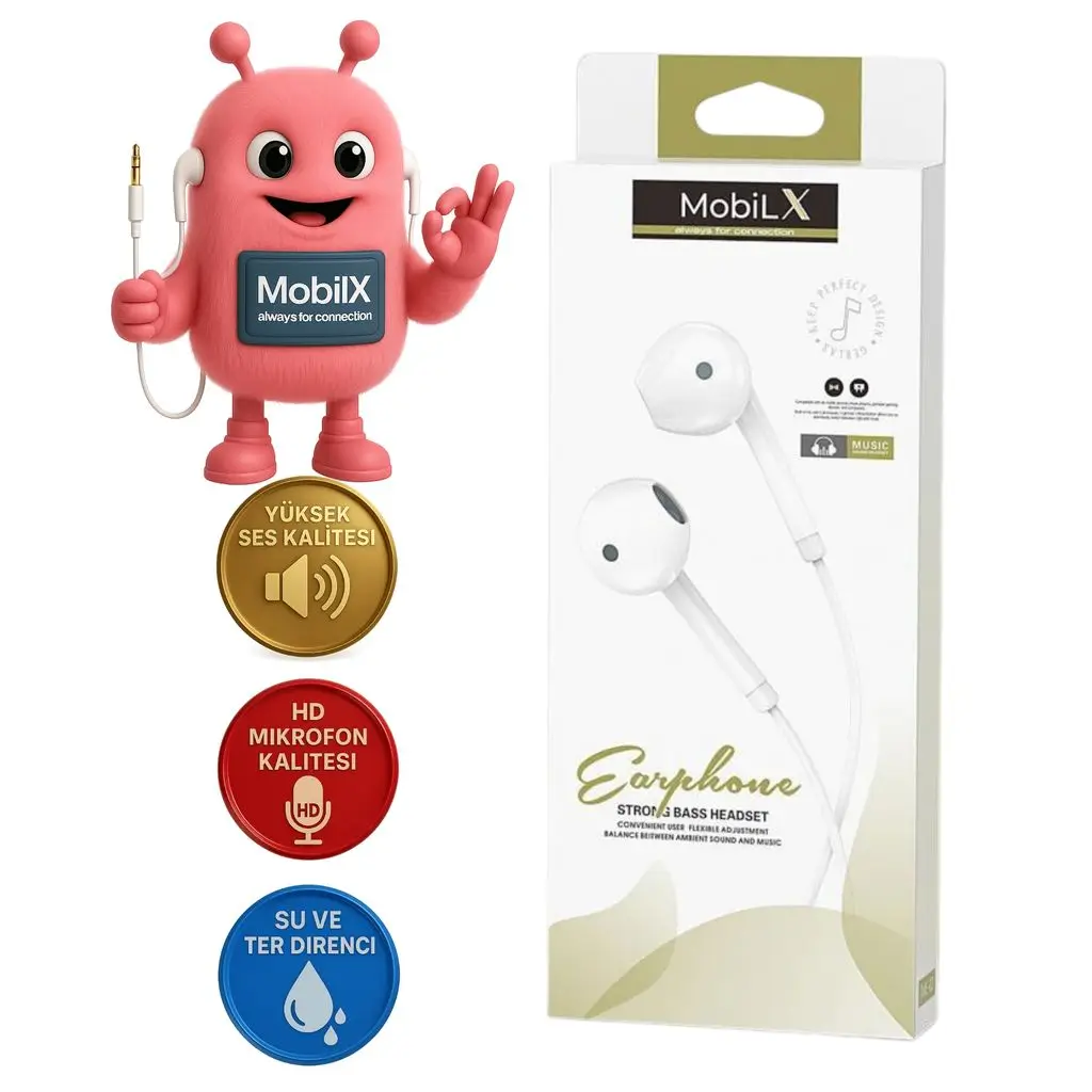 MobiLX ME-02 Beyaz Spor Kulak İçi Kulaklık – Aux Girişli, HD Ses Kalitesi, Tüm Telefon ve Cihazlarla Uyumlu