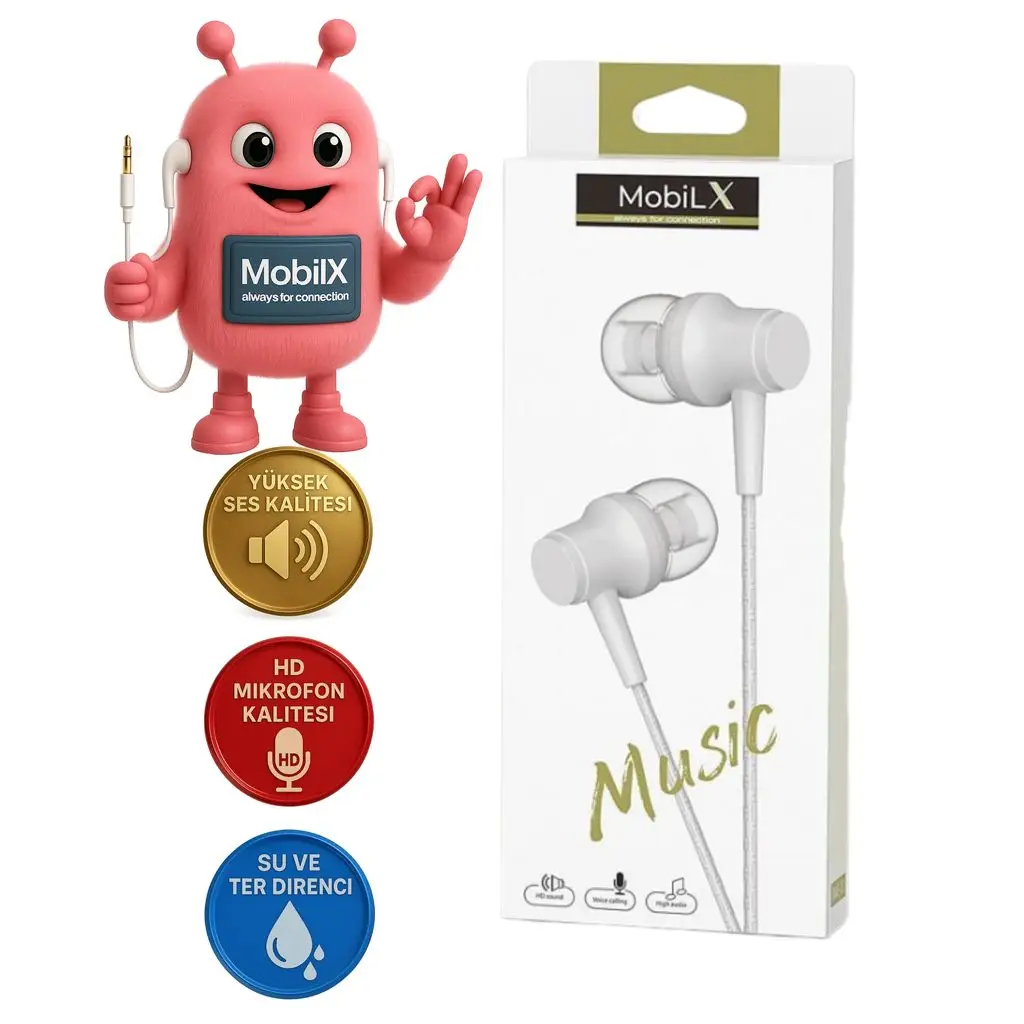 MobiLX ME-03 Beyaz Kablolu Kulak İçi Kulaklık – Aux Girişli, Extra Bass, Tüm Telefon ve Cihazlarla Uyumlu