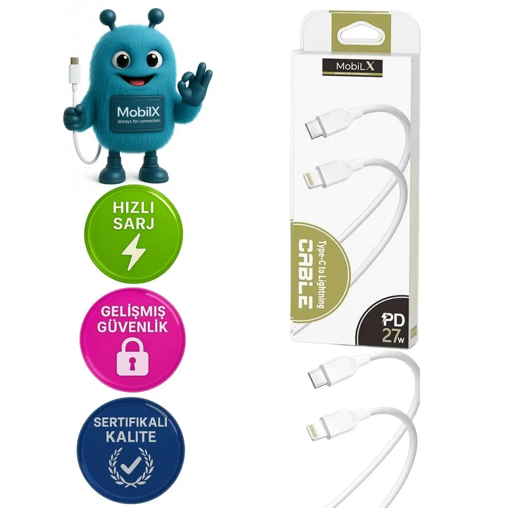 MobiLX MU-01 Type-C to Lightning PD 27W Şarj ve Data Kablosu (1m) – iPhone Uyumlu