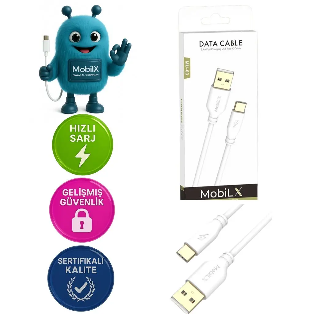 MobiLX MU-03 3.4A Bakır Uç Silikon USB to Type-C Şarj ve Data Kablosu (1m)