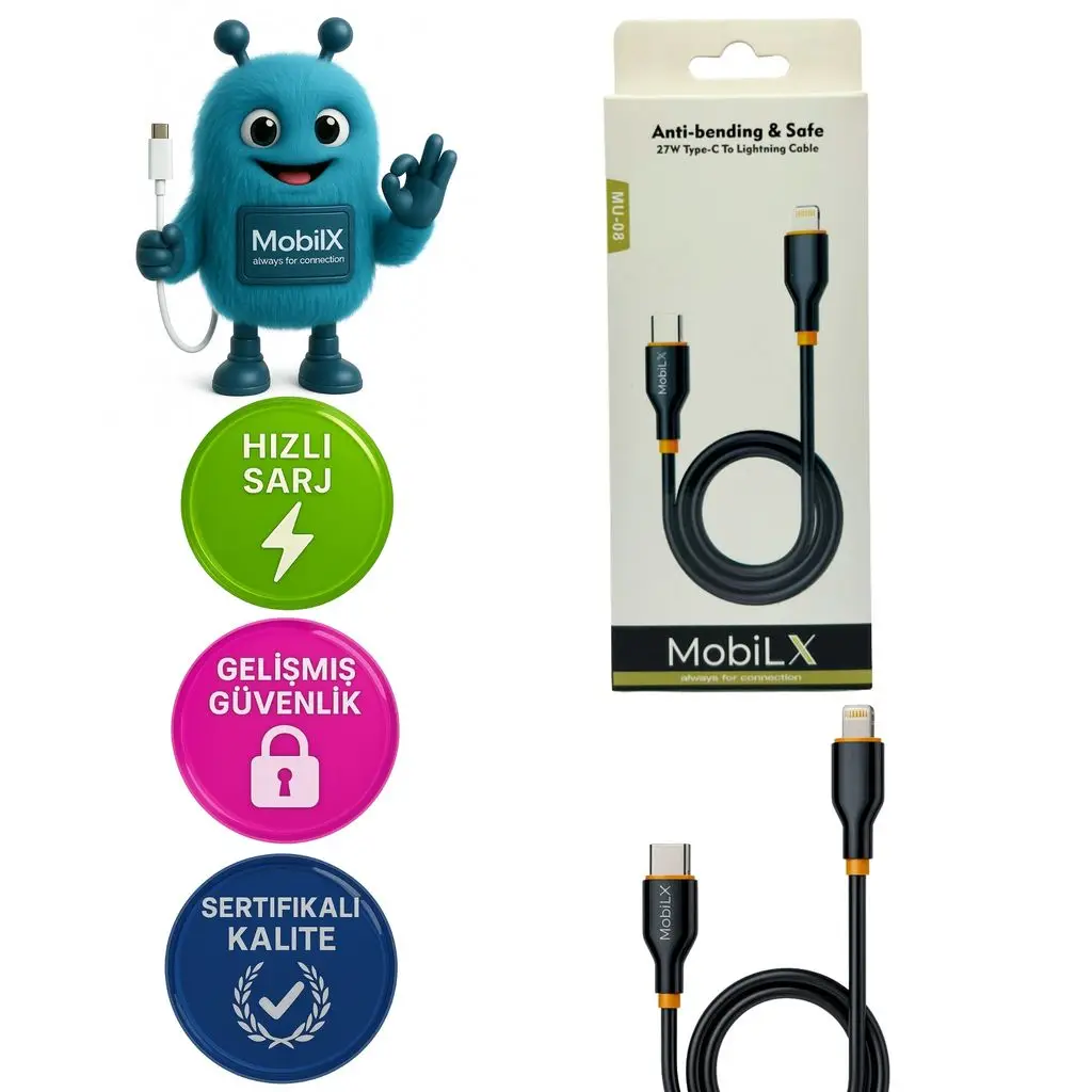 MobiLX MU-08 27W PD Silikon Type-C to Lightning Hızlı Şarj ve Data Kablosu (1m)