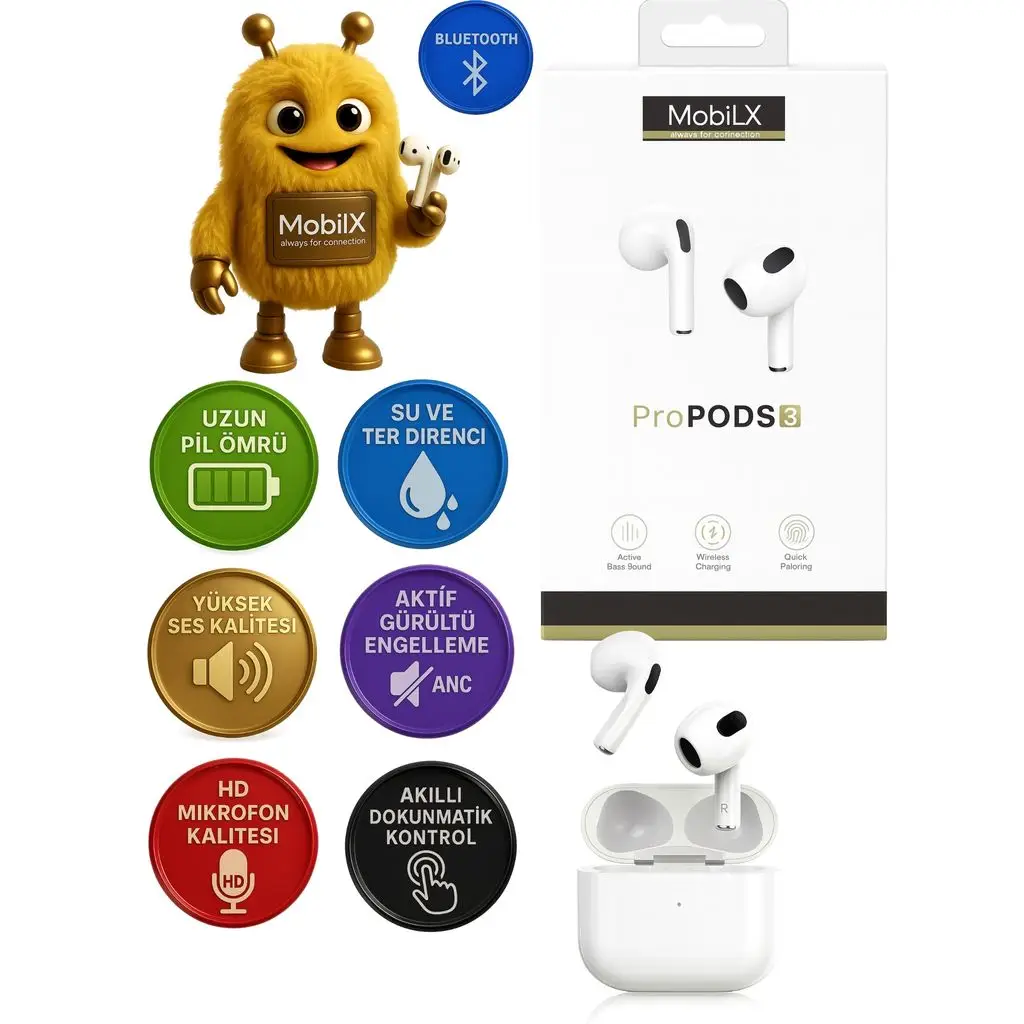 MobiLX ProPODS 3. Nesil Kablosuz Bluetooth Kulak İçi Kulaklık – HD Mikrofon, Ultra Hafif, HiFi Stereo Ses, Kılıf Hediyeli