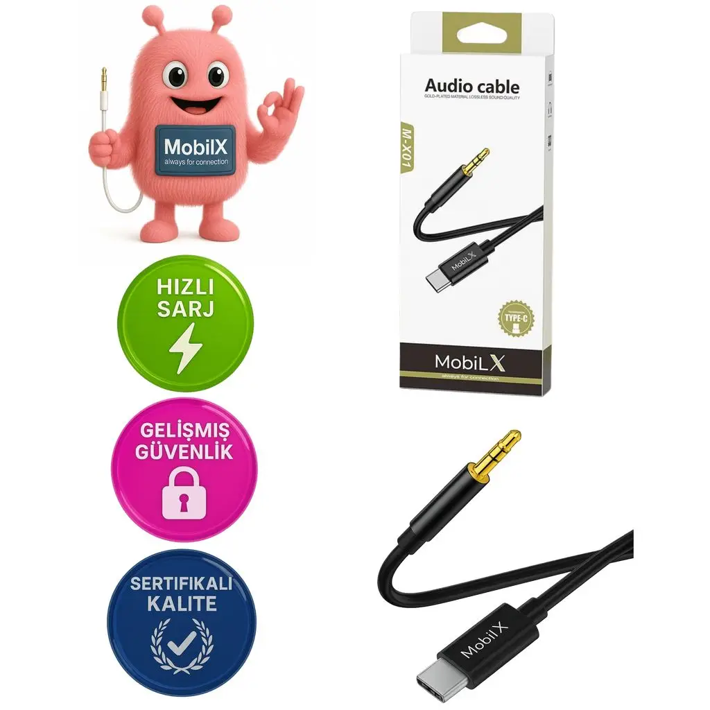 MobiLX Type-C to 3.5mm AUX Ses Kablosu – 1m, Stereo Destekli, Dayanıklı Örgülü Kablo