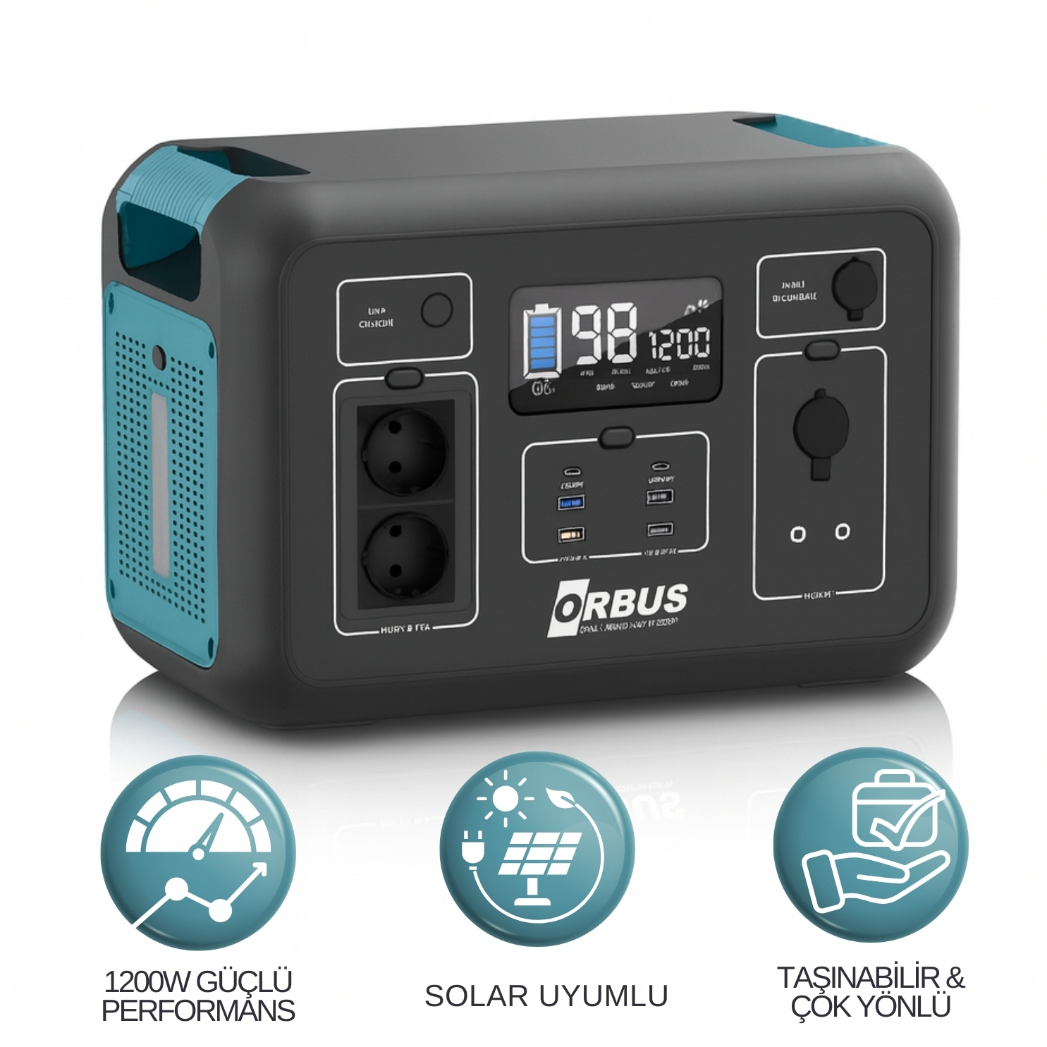 ORBUS 1200W Power Station | Taşınabilir Güç Kaynağı | Solar Uyumlu, Kamp ve Acil Durum Enerji Çözüm