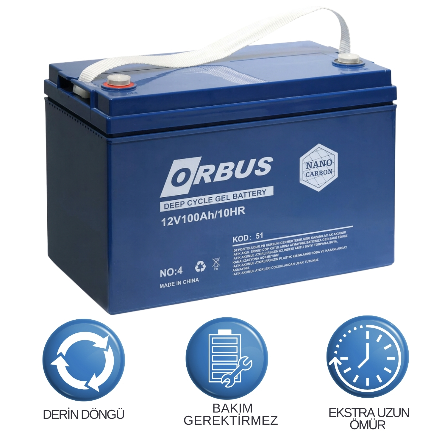 Orbus 12V 100Ah Jel Akü | Derin Deşarjlı Solar Enerji Depolama Aküsü