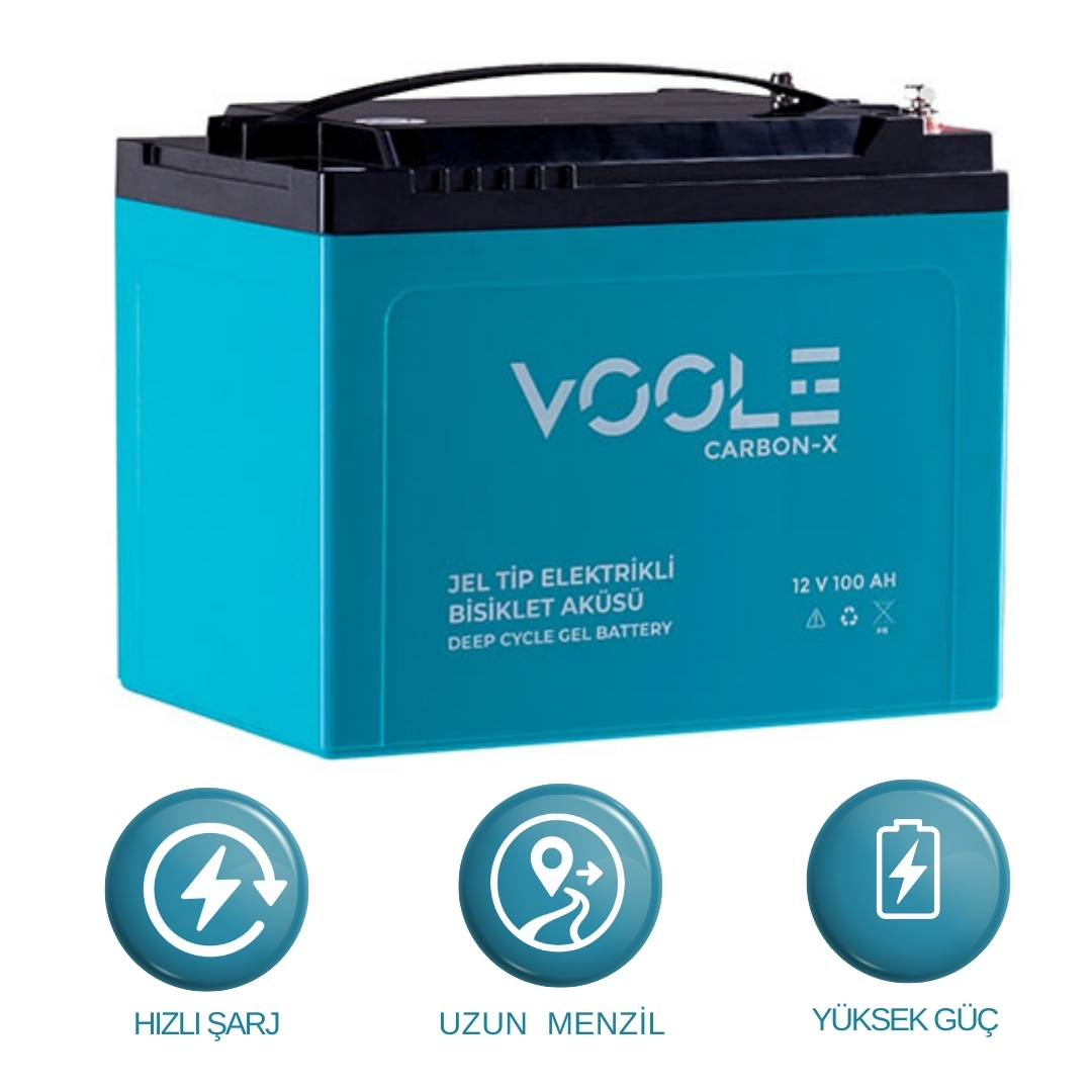 VOOLE CarbonX 12V 100Ah Jel Elektrikli Bisiklet Aküsü | Derin Döngü Jel Akü