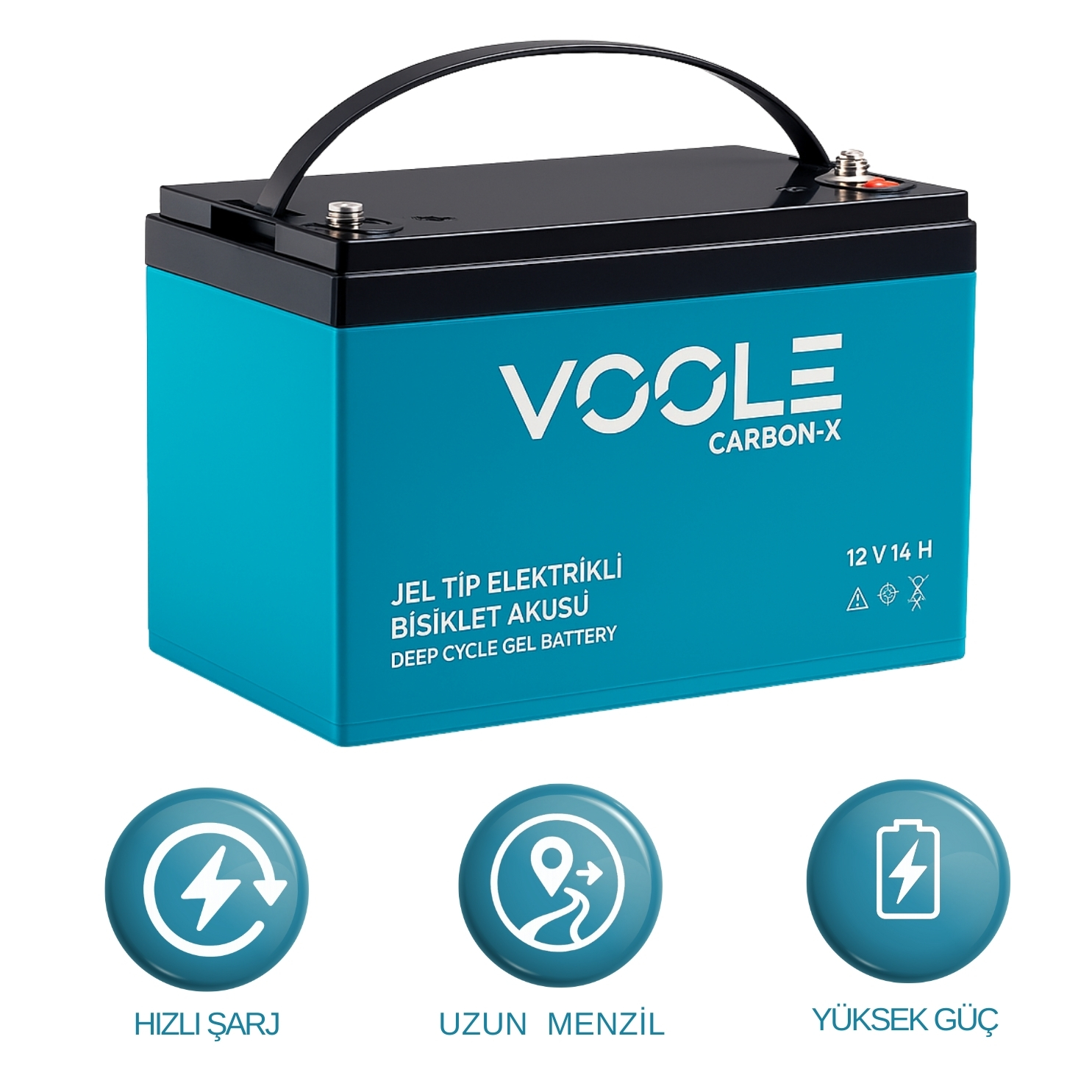 VOOLE CarbonX 12V 14Ah Jel Elektrikli Bisiklet Aküsü | Karbon Teknolojili Derin Döngü Jel Akü