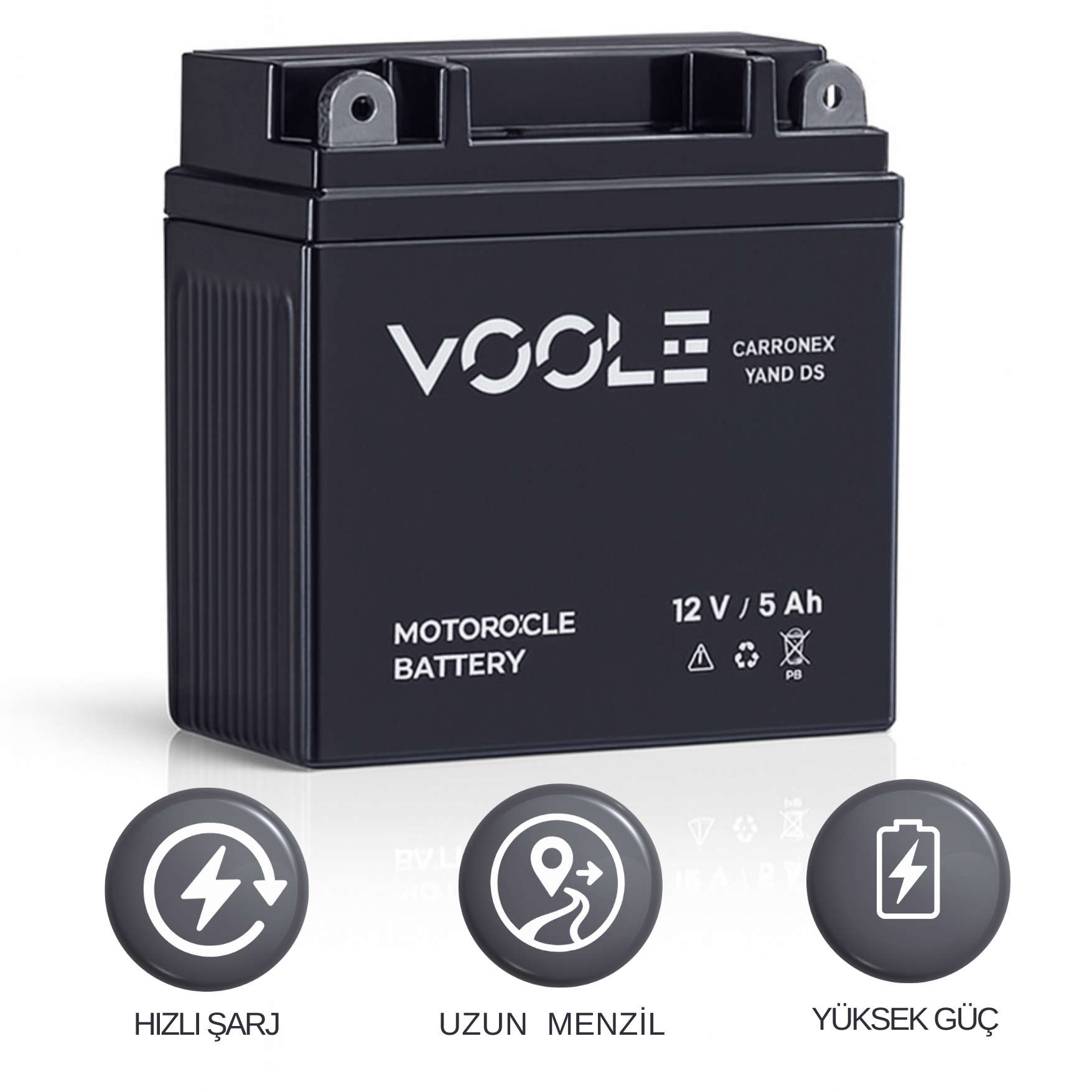 VOOLE CarbonX 12V 5Ah Jel Motosiklet Aküsü | Dikey Kasa Kompakt Güçlü Akü
