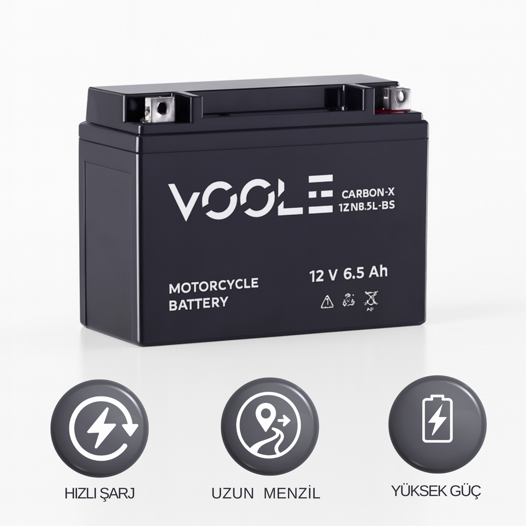 VOOLE CarbonX 12V 6.5Ah Jel Motosiklet Aküsü | Kompakt Derin Döngü Akü