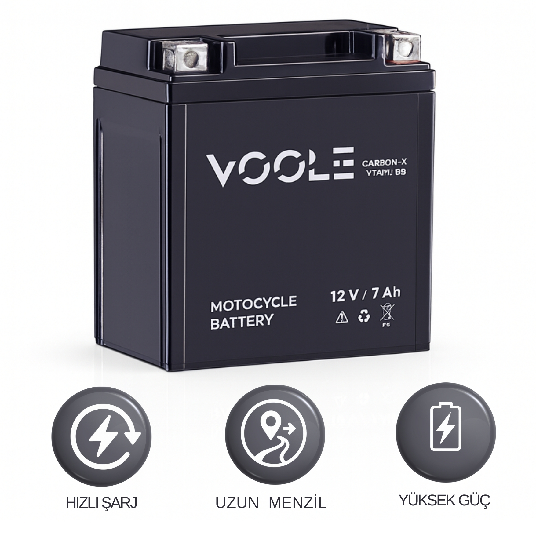 VOOLE CarbonX 12V 7Ah Jel Motosiklet Aküsü | Dikey Kasa Karbon Teknolojili Derin Döngü Akü