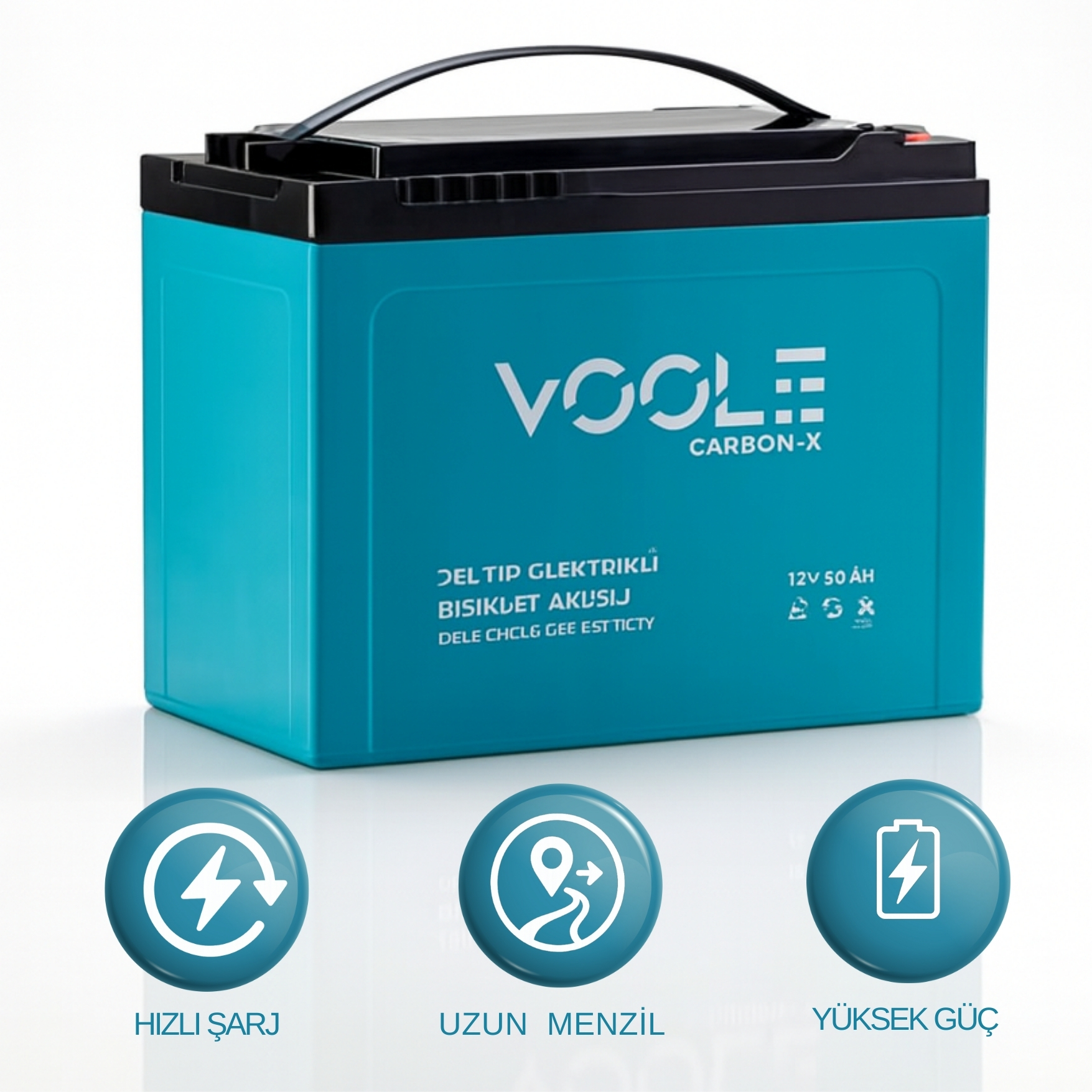VOOLE CarbonX 12V 80Ah Jel Elektrikli Bisiklet Aküsü | Derin Döngü Karbon Teknolojili Jel Akü