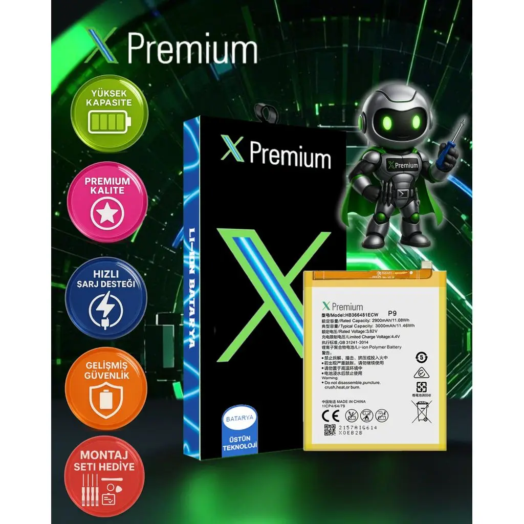 Xpremium Huawei P8 Lite / P9 / P9 Lite / P9 Lite 2017 / P10 Lite / P20 Lite / Honor 8 / Honor 8 Lite / Honor 9 Lite / Y6 2018 / Y7 2018 / P Smart 2018 / Nova 3e / GT3 / GR3 Batarya Pil Süper Yüksek Kalite HB366481ECW