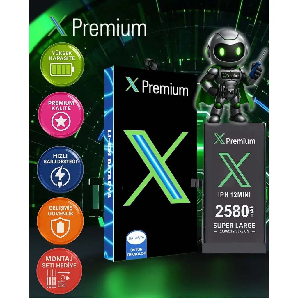 Xpremium iPhone 12 Mini Batarya Pil Süper Yüksek Kapasiteli Güçlendirilmiş 2580 mAh