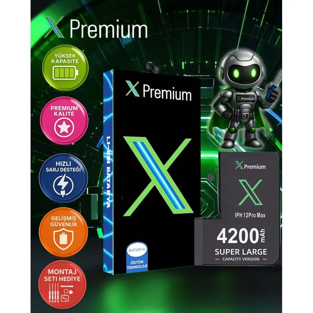 Xpremium iPhone 12 Pro Max Batarya Pil Süper Yüksek Kapasiteli Güçlendirilmiş 4200 mAh