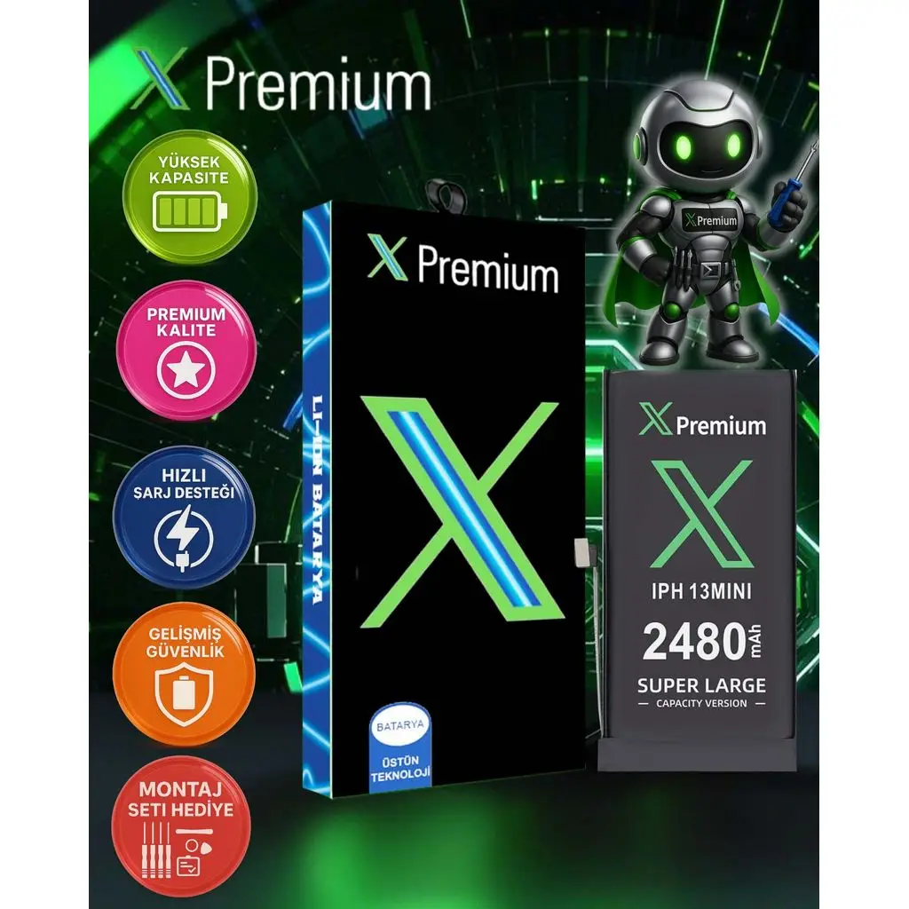 Xpremium iPhone 13 Mini Batarya Pil Süper Yüksek Kapasiteli Güçlendirilmiş 2480 mAh