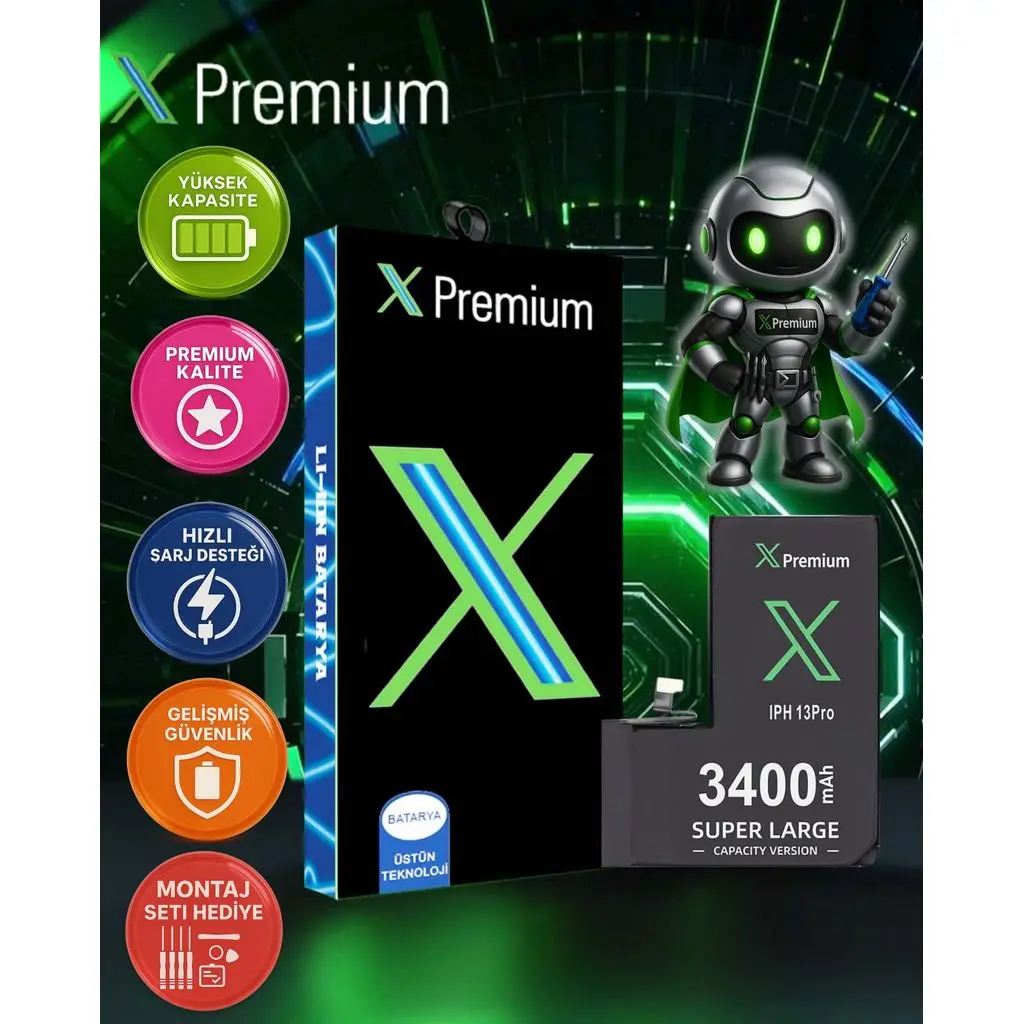 Xpremium iPhone 13 Pro Batarya Pil Süper Yüksek Kapasiteli Güçlendirilmiş 3400 mAh
