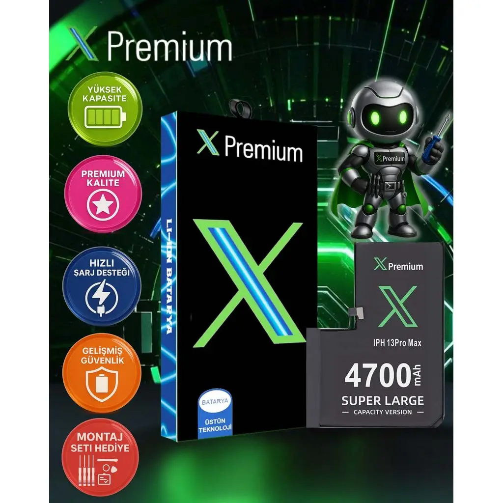 Xpremium iPhone 13 Pro Max Batarya Pil Süper Yüksek Kapasiteli Güçlendirilmiş 4700 mAh
