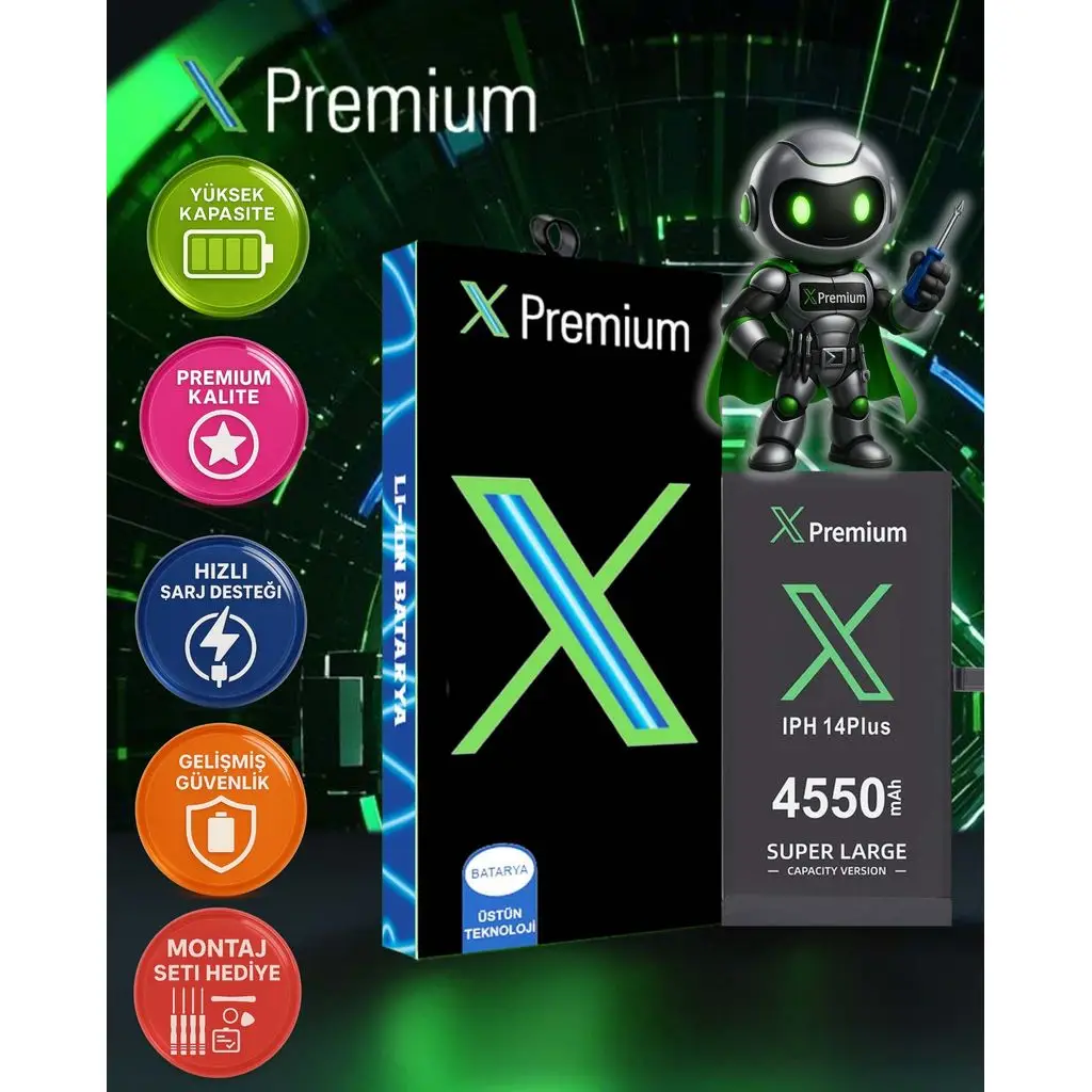 Xpremium iPhone 14 Plus Batarya Pil Süper Yüksek Kapasiteli Güçlendirilmiş 4550 mAh