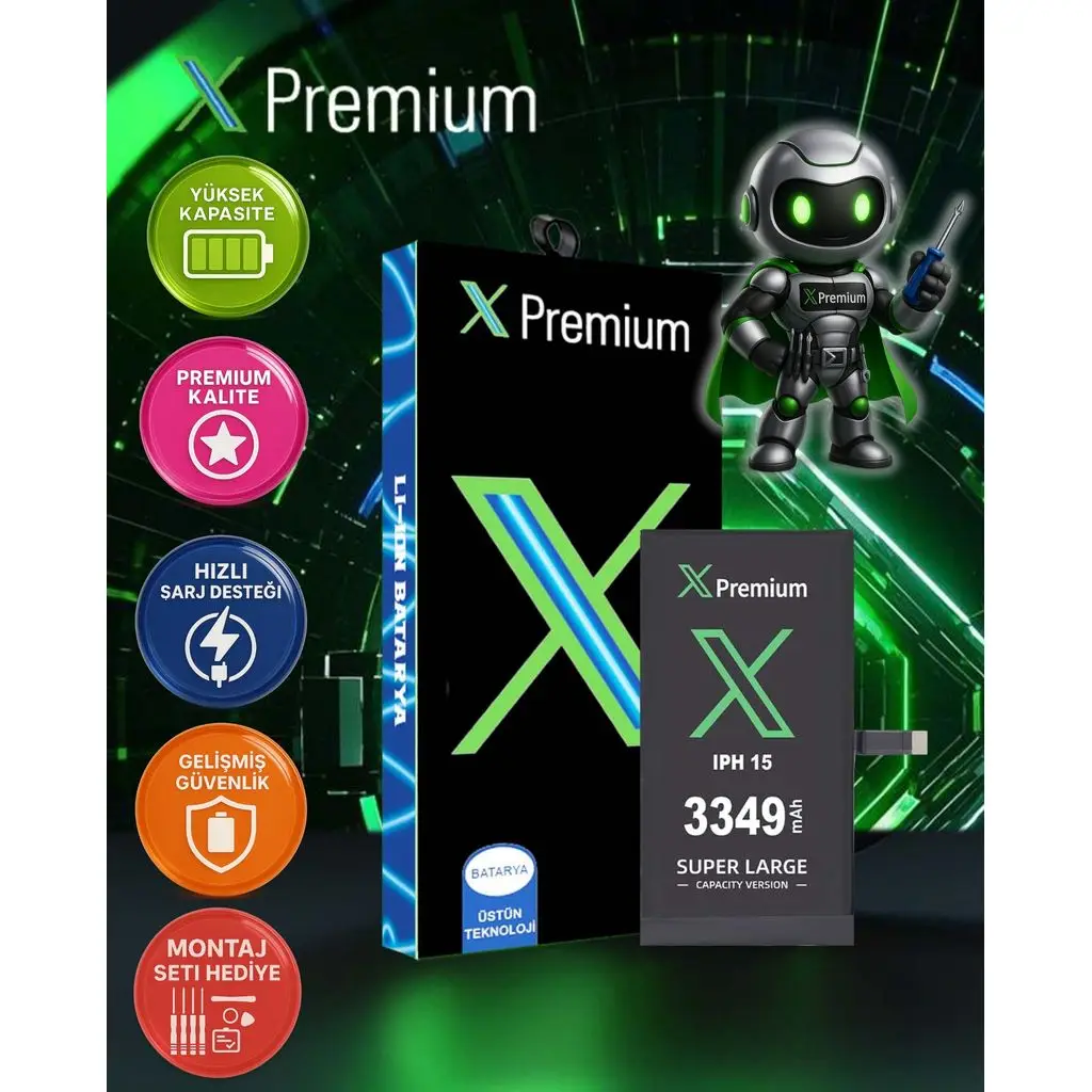 Xpremium iPhone 15 Batarya – 3349 mAh Süper Yüksek Kapasiteli Güçlendirilmiş Pil
