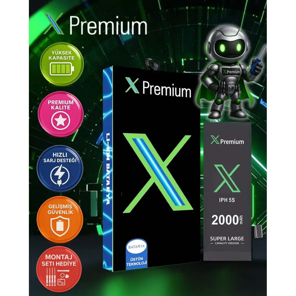 Xpremium iPhone 5S Batarya Pil Süper Yüksek Kapasiteli Güçlendirilmiş 2000 mAh