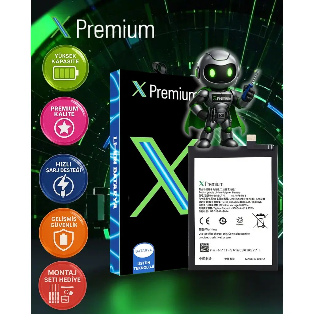 ​​Xpremium Oppo Realme 6i / Realme C3 / Realme 7i Batarya Pil – Süper Yüksek Kalite 5000 mAh | BLP771 / BLP757