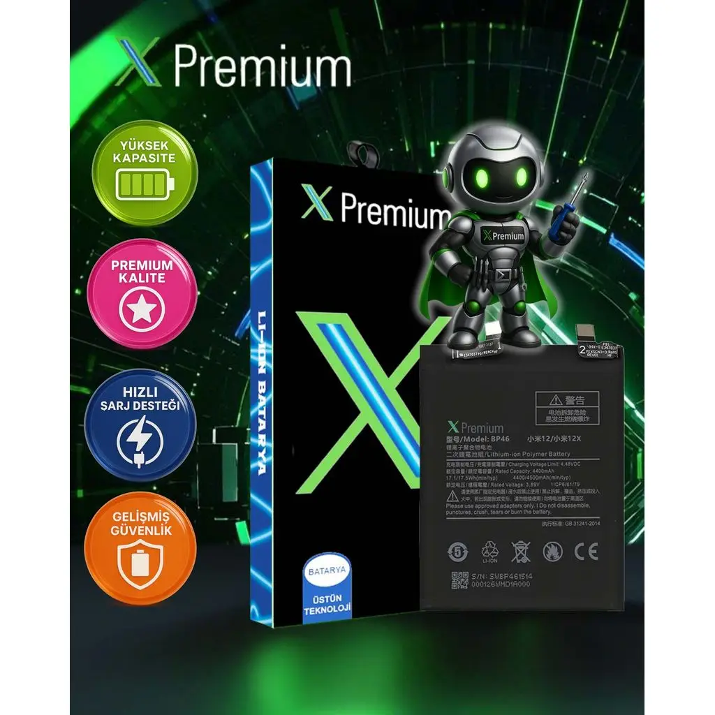 Xpremium Xiaomi Mi 12 (BP46) Batarya – 4500 mAh Süper Yüksek Kapasiteli Güçlendirilmiş Pil