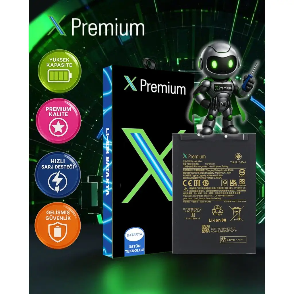 Xpremium Xiaomi Mi 13 Lite (BP4E) Batarya – 4500 mAh Süper Yüksek Kapasiteli Güçlendirilmiş Pil