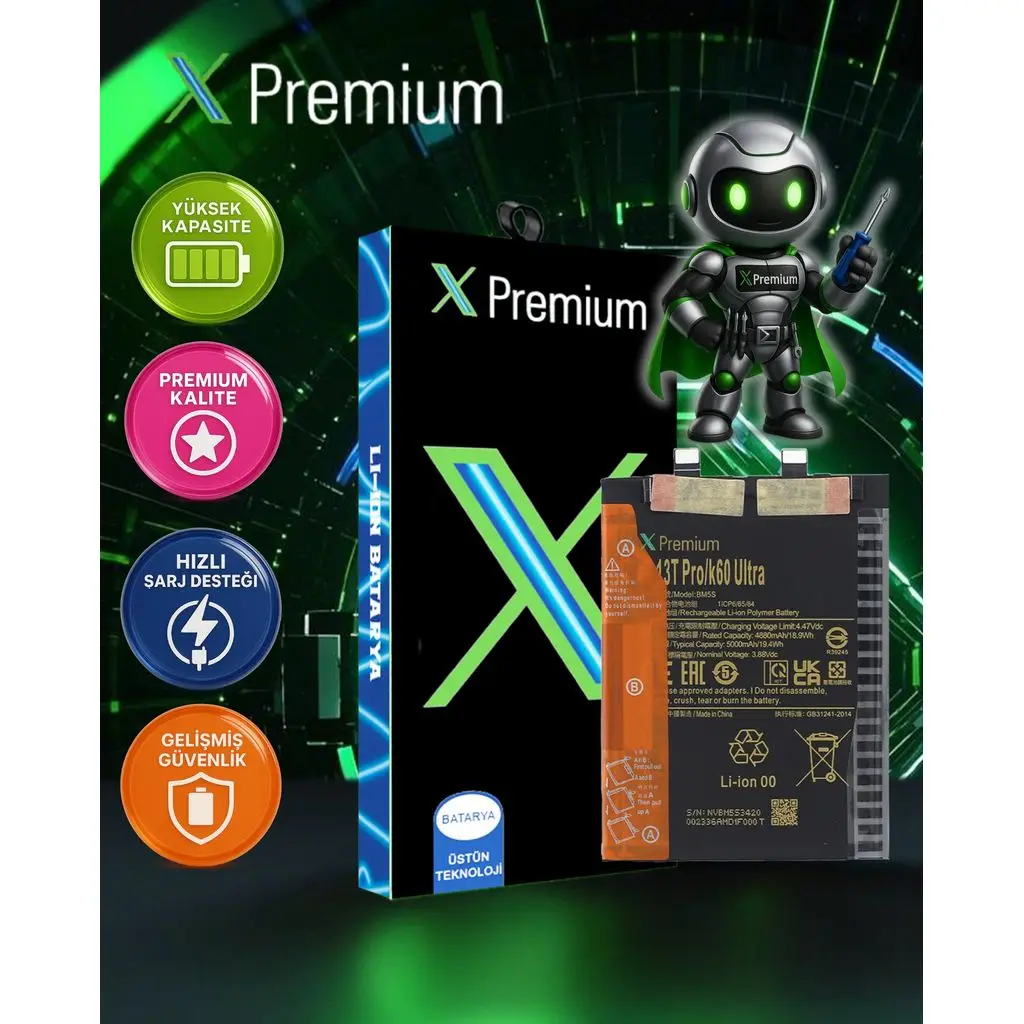 Xpremium Xiaomi Mi 13T Pro (BM5S) Batarya – 5000 mAh Süper Yüksek Kapasiteli Güçlendirilmiş Pil