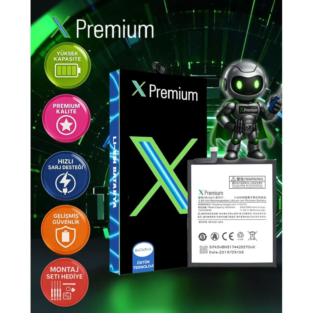 ​Xpremium Xiaomi Mi A1 BN31 Batarya Pil Süper Yüksek Kalite 3000 mAh