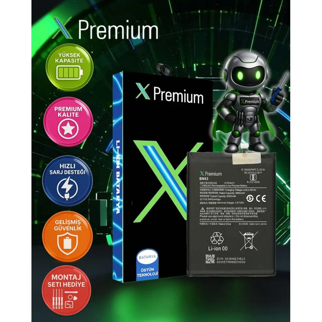 ​​Xpremium Xiaomi Redmi 10 / 10 Prime Batarya Pil Süper Yüksek Kalite BN63 5000 mAh