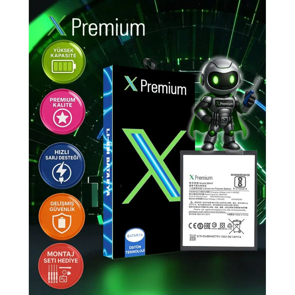 ​Xpremium Xiaomi Redmi 6 Pro / Mi A2 Lite BN47 Batarya Pil Süper Yüksek Kalite 4000 mAh