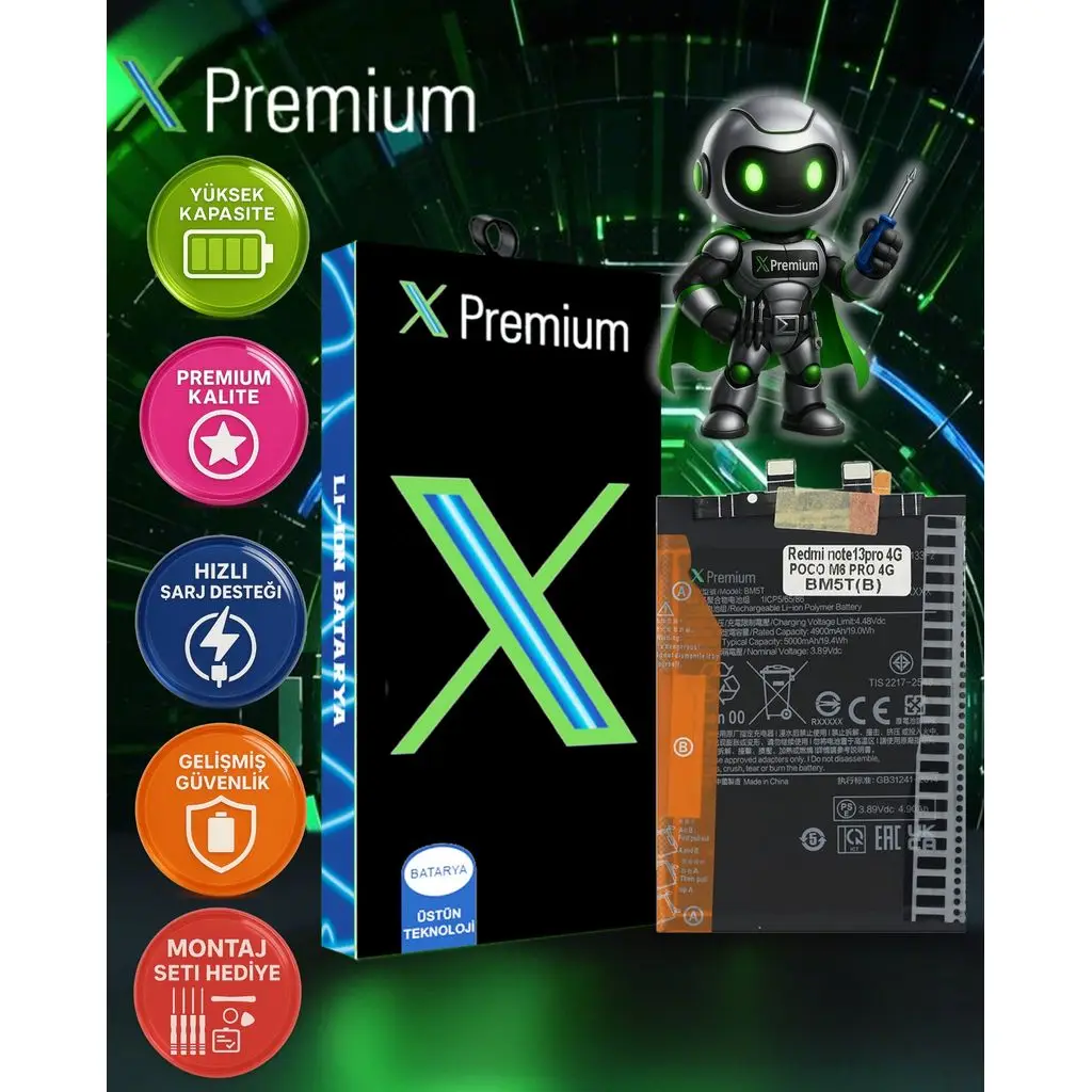 Xpremium Xiaomi Redmi Note 13 Pro (BM5T) Batarya – 4900 mAh Süper Yüksek Kapasiteli Güçlendirilmiş Pil
