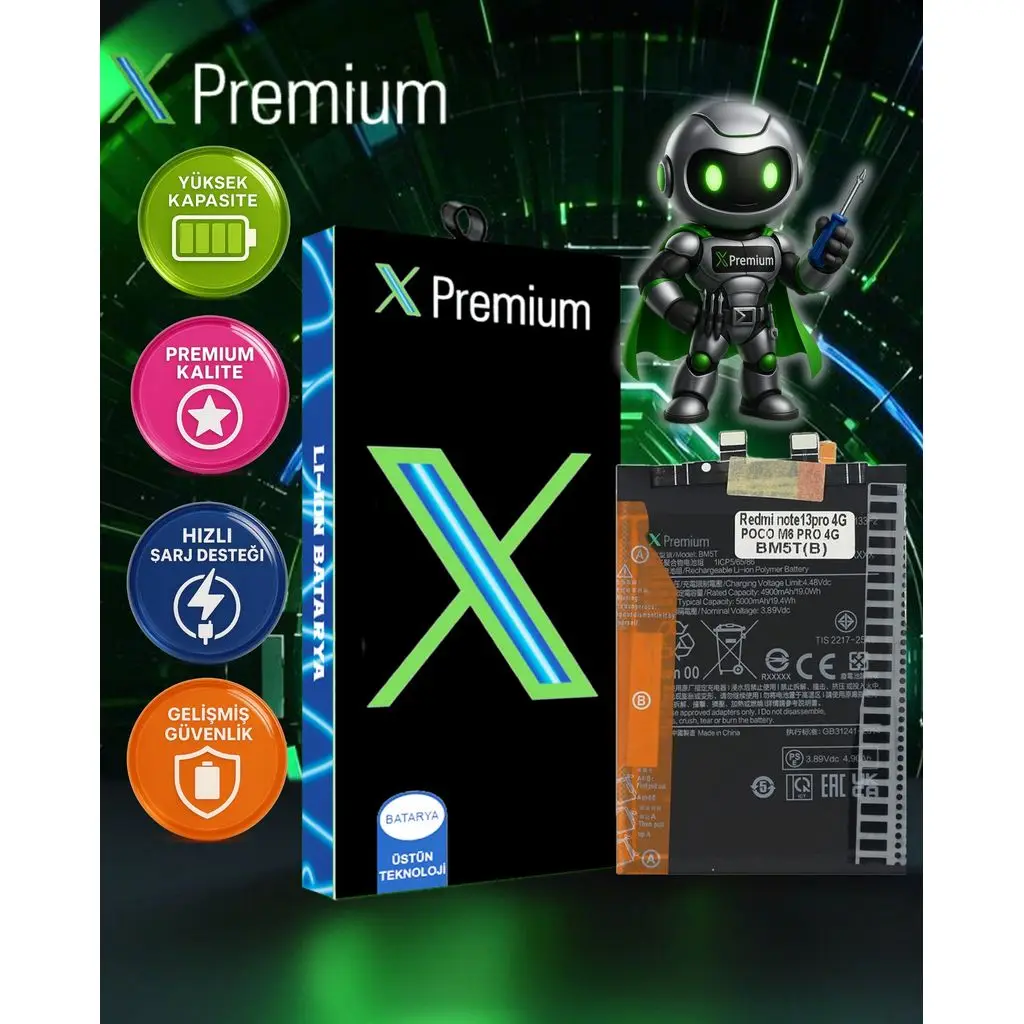 Xpremium Xiaomi Redmi Note 13 Pro (BM5T) Batarya – 5000 mAh Süper Yüksek Kapasiteli Güçlendirilmiş Pil