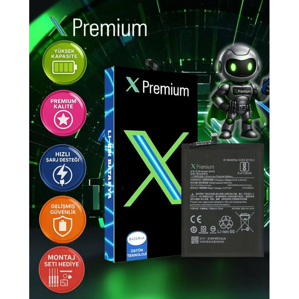 Xpremium Xiaomi Redmi Note 9S BN55 Batarya Pil Süper Yüksek Kalite 5020 mAh